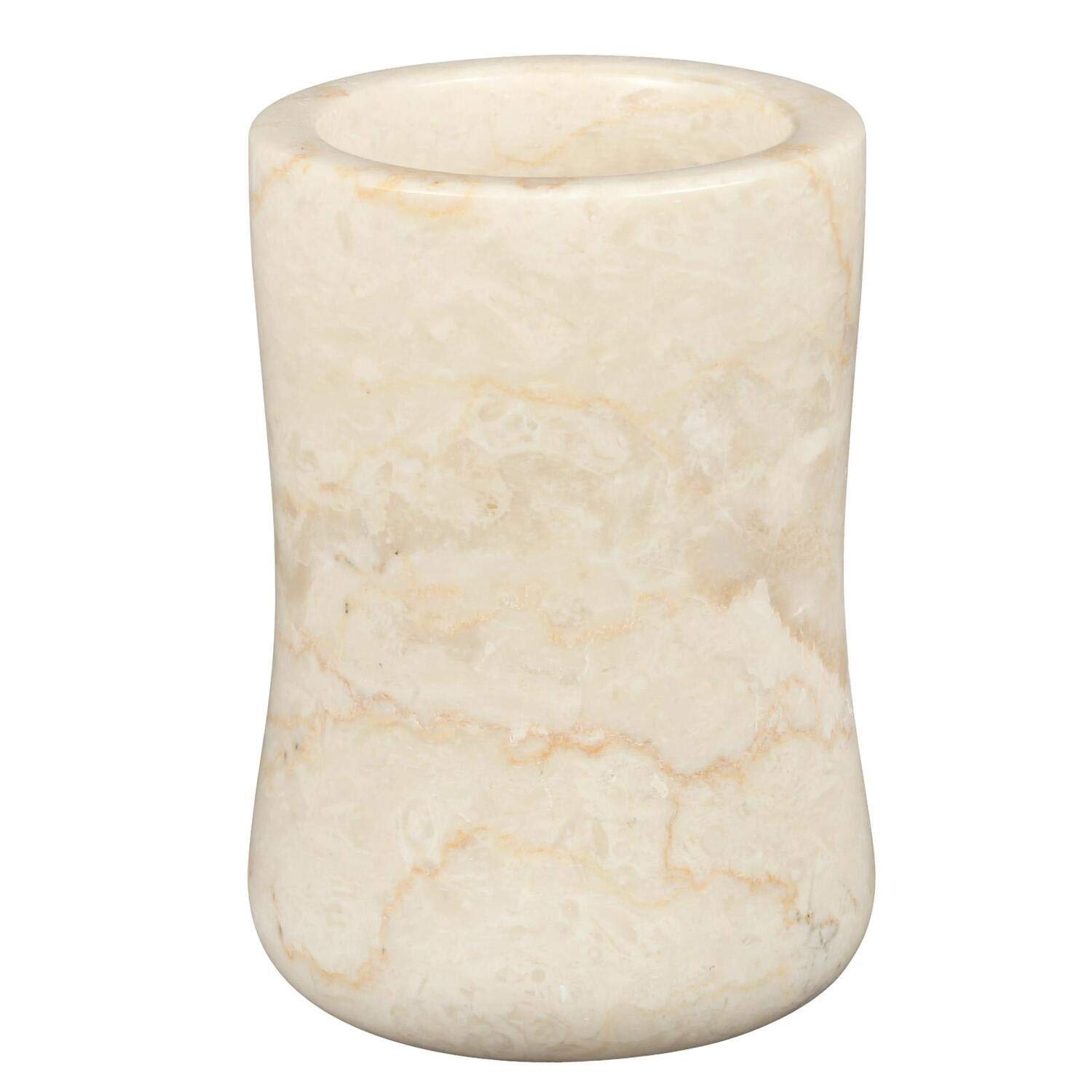 Natural Champagne Marble Tumbler & Toothbrush Holder - Bathroom Countertop Organizer for Makeup Brushes, Home Decor - Elegant Beige Marble Design for Spa, Vanity & Gift Giving