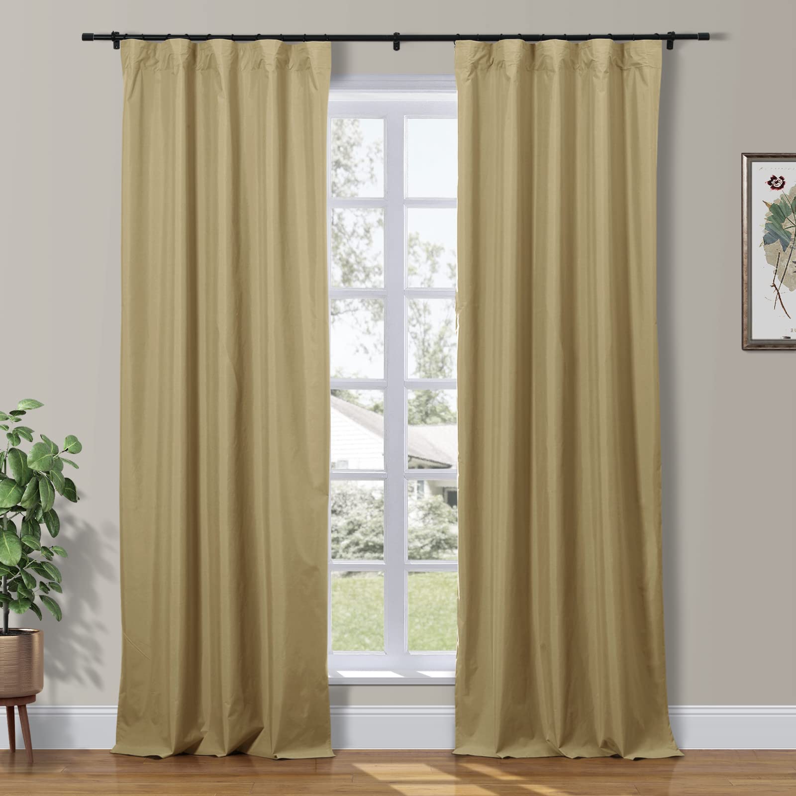TWOPAGES Extra Long Thermal Insulated Blackout Curtain Panel - 100W x 102L Inch Energy Saving Rod Pocket Window Drapes for Living Room & Bedroom (Biscotti, 1 Panel) - Perfect for Home Theater, Nursery & Light-Sensitive Sleepers