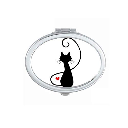 DIYthinker Portable Foldable Double-Sided Mirror with Cute Cat Silhouette Design - Perfect for Makeup, Travel & Handbag (Mewing Heart Animal Theme)
