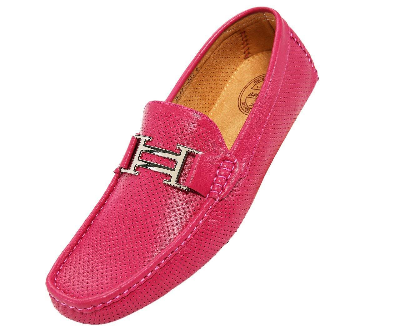 Men's Fuchsia Perforated Smooth Leather Driving Moccasins - Comfortable Slip-On Loafers for Casual Wear & Road Trips - Perfect for Business Casual, Office, and Weekend Outings