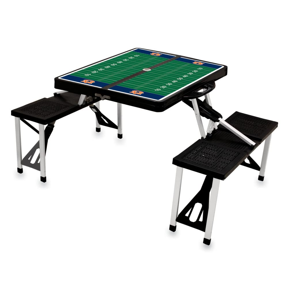 NCAA Auburn Tigers Football Folding Picnic Table - Portable Camping Table with Umbrella Hole for Outdoor, Tailgating, Beach & Backyard (Black) - Durable Outdoor Dining & Party Table