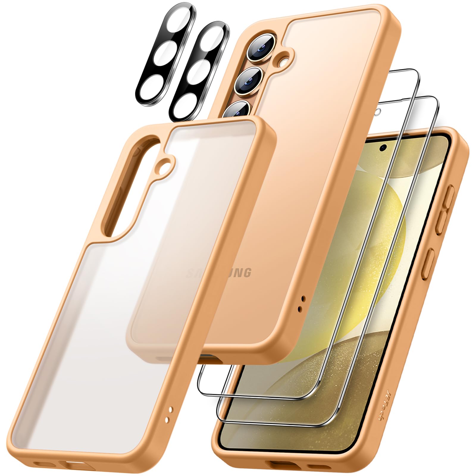 JETech 5-in-1 Matte Protective Case for Samsung Galaxy S24+ 5G | Shockproof Phone Cover with 2-Pack Tempered Glass Screen Protectors & Camera Lens Protector | Translucent Back Design (Sandstone Orange) | Perfect for Work, Travel & Outdoor Activities