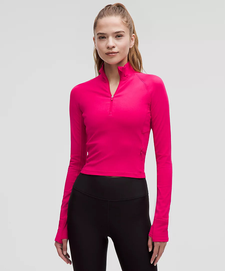 Women's It's Rulu Run Cropped Half Zip Pullover - Lightweight Running Jacket for Women, Breathable Workout Top with Thumbholes - Perfect for Jogging, Yoga & Outdoor Activities