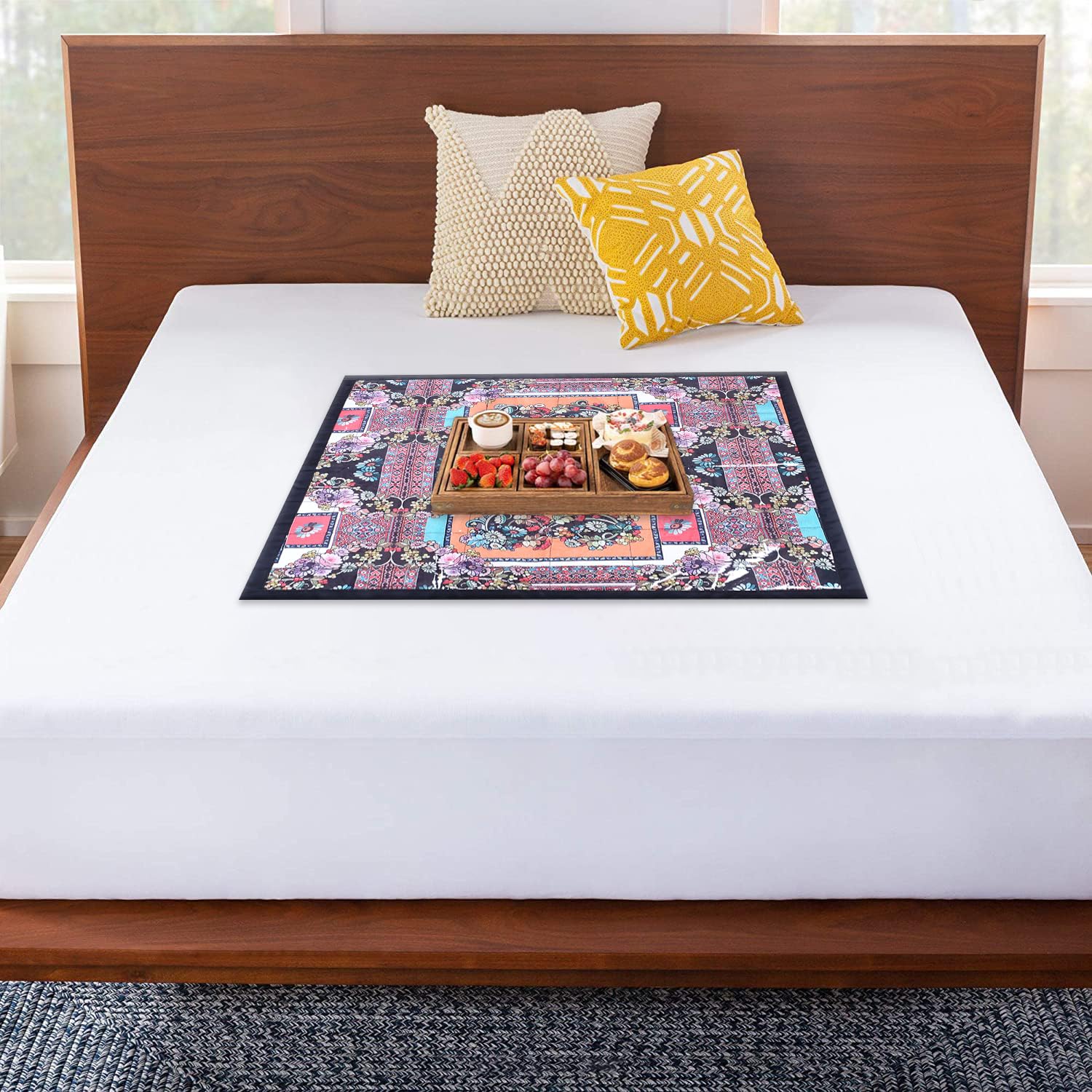 Kuber Industries Waterproof Food Mat with Digital Flower Print - 27 Inch Laminated Bed Protector for Home, Dining Table, and Picnic - Black | Durable and Easy to Clean for Everyday Use