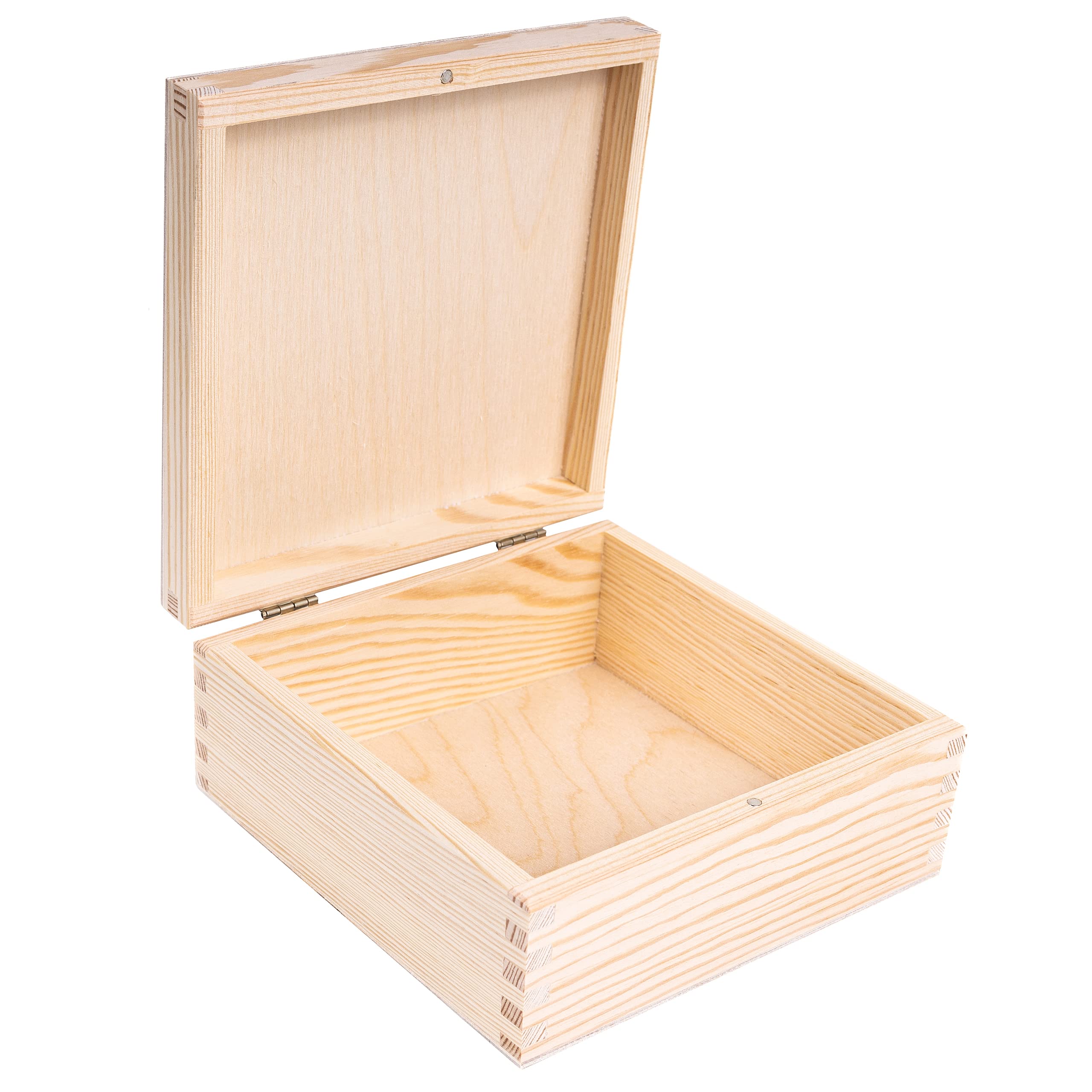 Unfinished Plain Wooden Storage Box with Lid - 6.37 x 6.37 x 2.83 Inches Square Craft Box for Jewelry, Office Supplies & Small Valuables - Perfect for Bedroom Organizer, DIY Projects & Gift Packaging