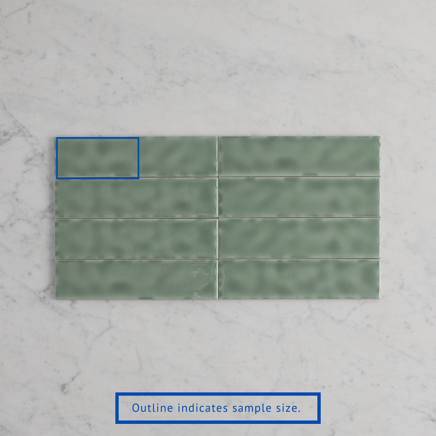 Newport Gloss Mini Subway Tile - Jade Green Ceramic Wall Tile Sample for Kitchen Backsplash & Bathroom Renovation