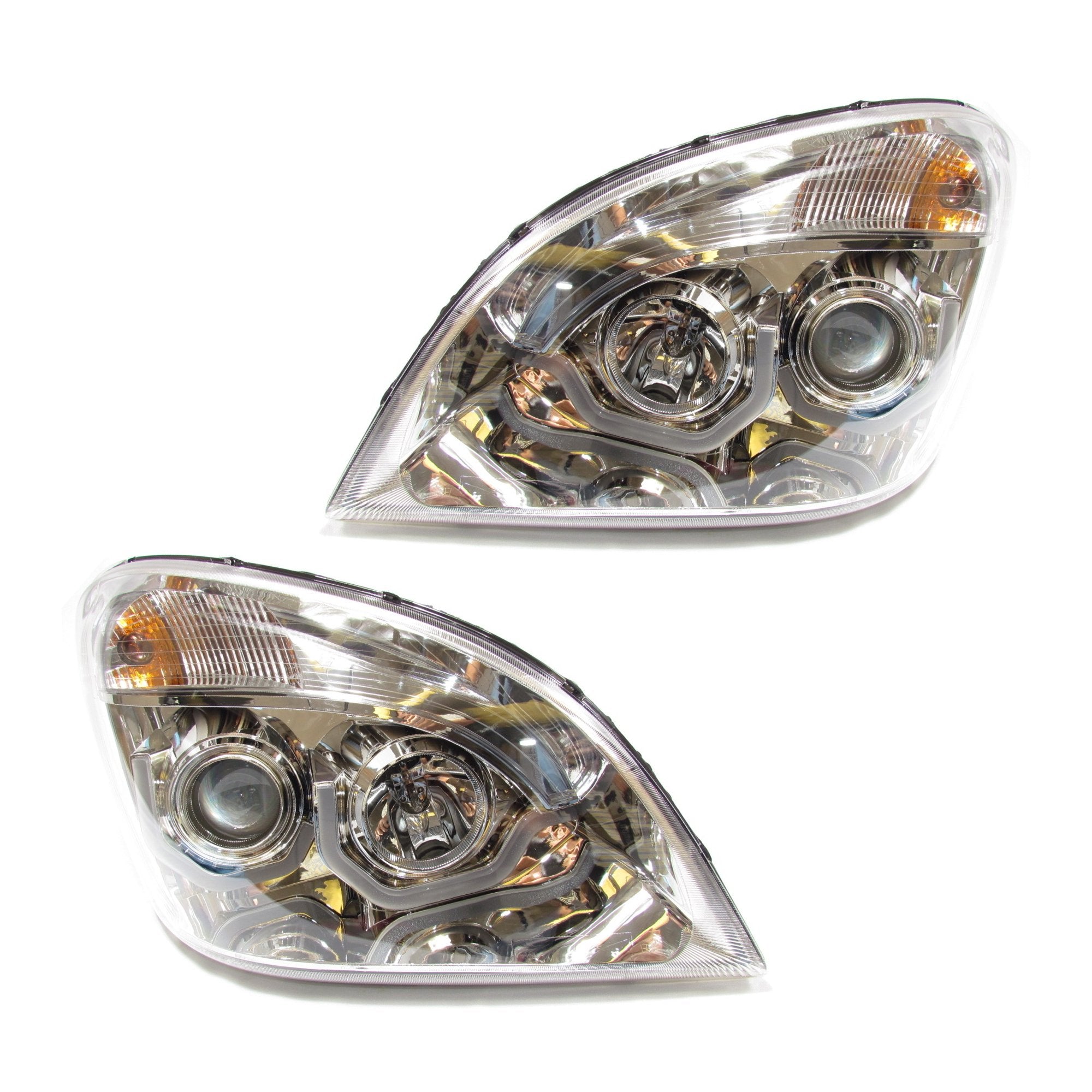 Freightliner Cascadia Chrome Housing Projector Headlights - High Performance LED Headlights for Semi Trucks | Perfect for Night Driving & Enhanced Road Visibility