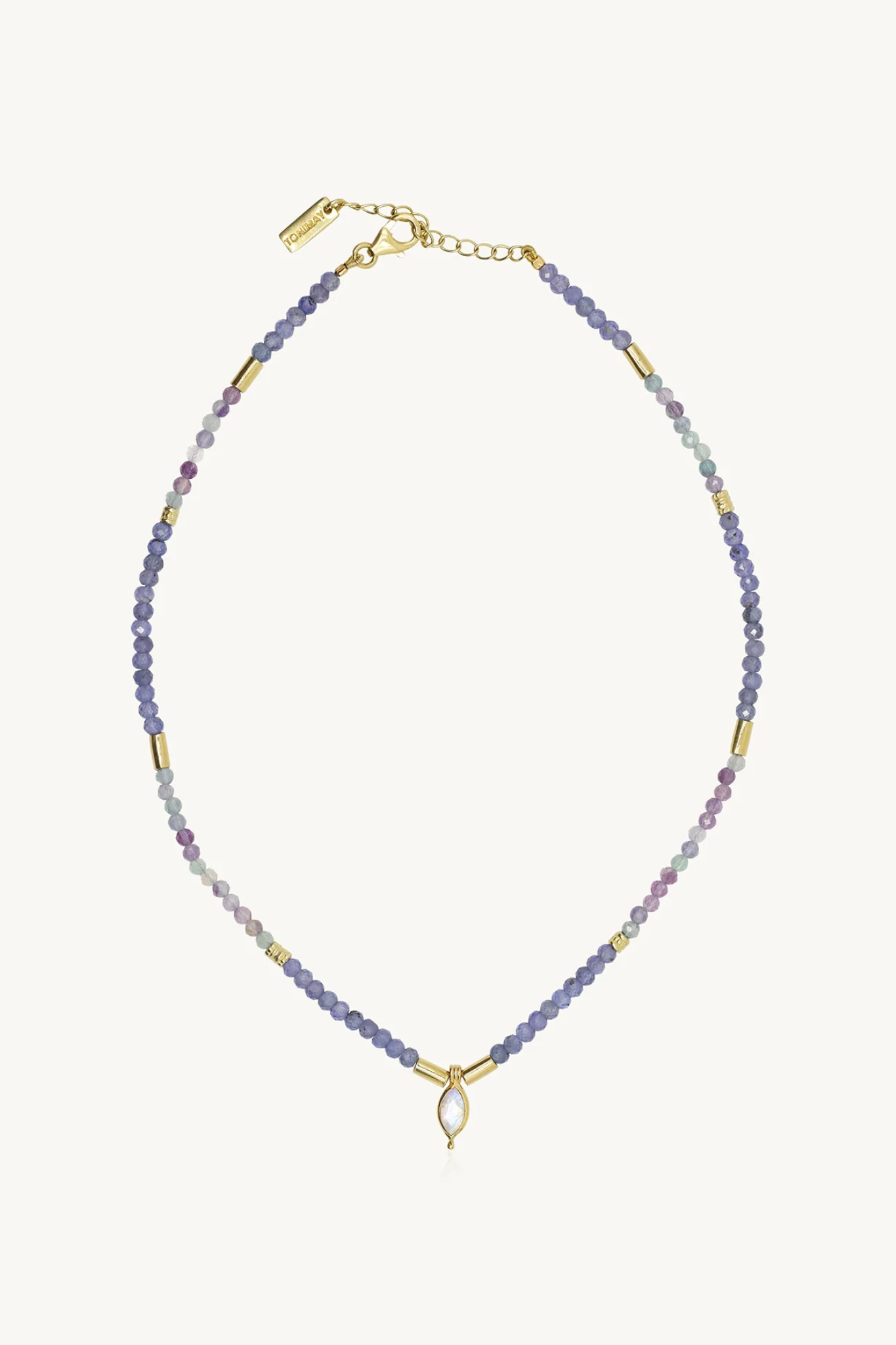 Theia Tanzanite & Fluorite Gold Beaded Necklace for Women - Elegant Handmade Jewelry Gift for Birthday, Anniversary & Special Occasions