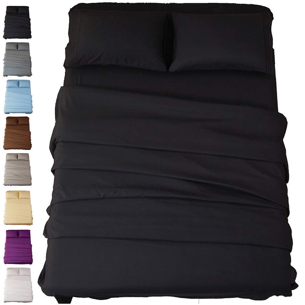 LinenEra 800 Thread Count 4-Piece 100% Long Staple Cotton Bed Sheet Set - Full Size, Deep Pocket Fits Mattress Up to 14