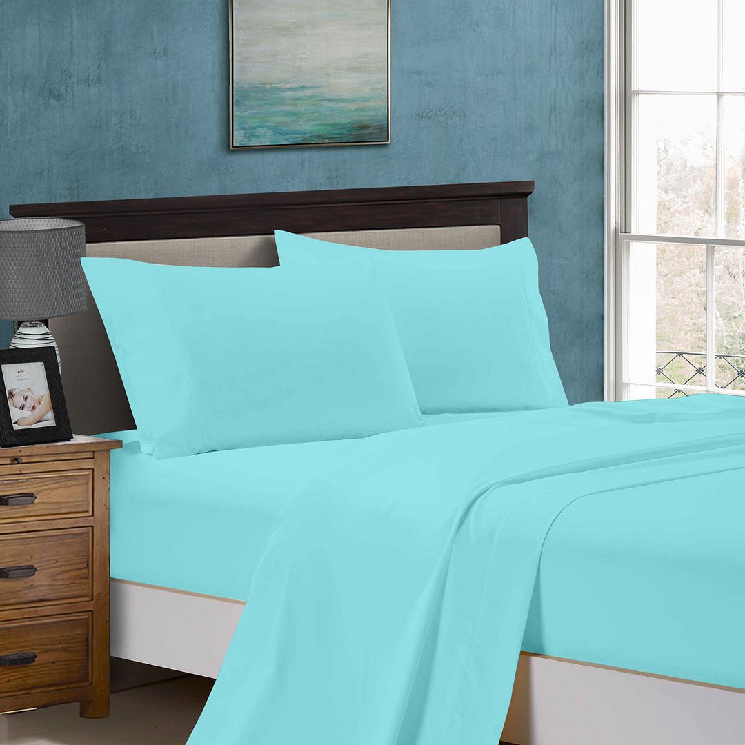 1000 Thread Count Single Size Bed Sheet Set - Soft & Breathable Flat & Fitted Sheets in Aqua Blue - Perfect for Guest Rooms, Dorms & Cozy Bedrooms