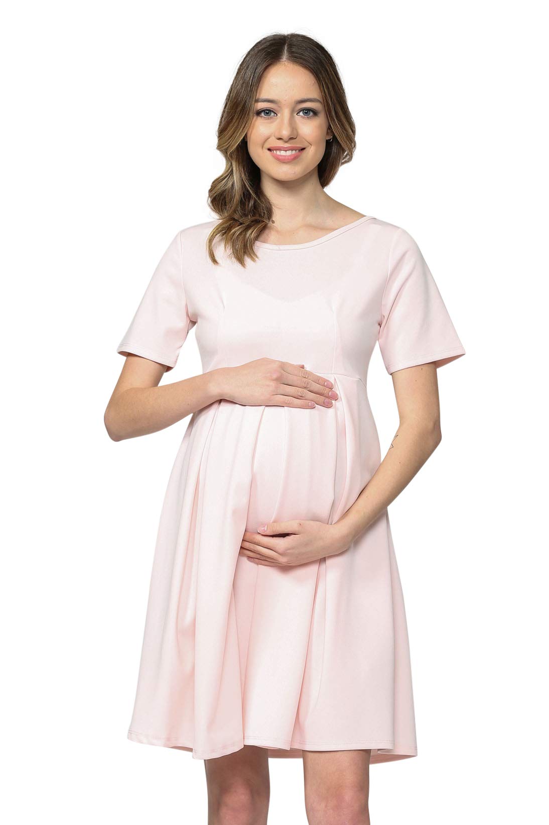 HELLO MIZ Women's Maternity Formal Dress with Front & Back Pleat - Elegant Pregnancy Gown for Weddings, Parties & Special Occasions