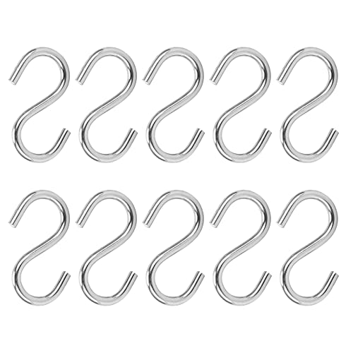 10Pcs 304 Stainless Steel S Hooks - Heavy Duty Metal Hanging Hooks for Keys, Towels, Kitchen, Bathroom & Garage Organization - Durable Portable Hooks for Home, Office & Outdoor Use