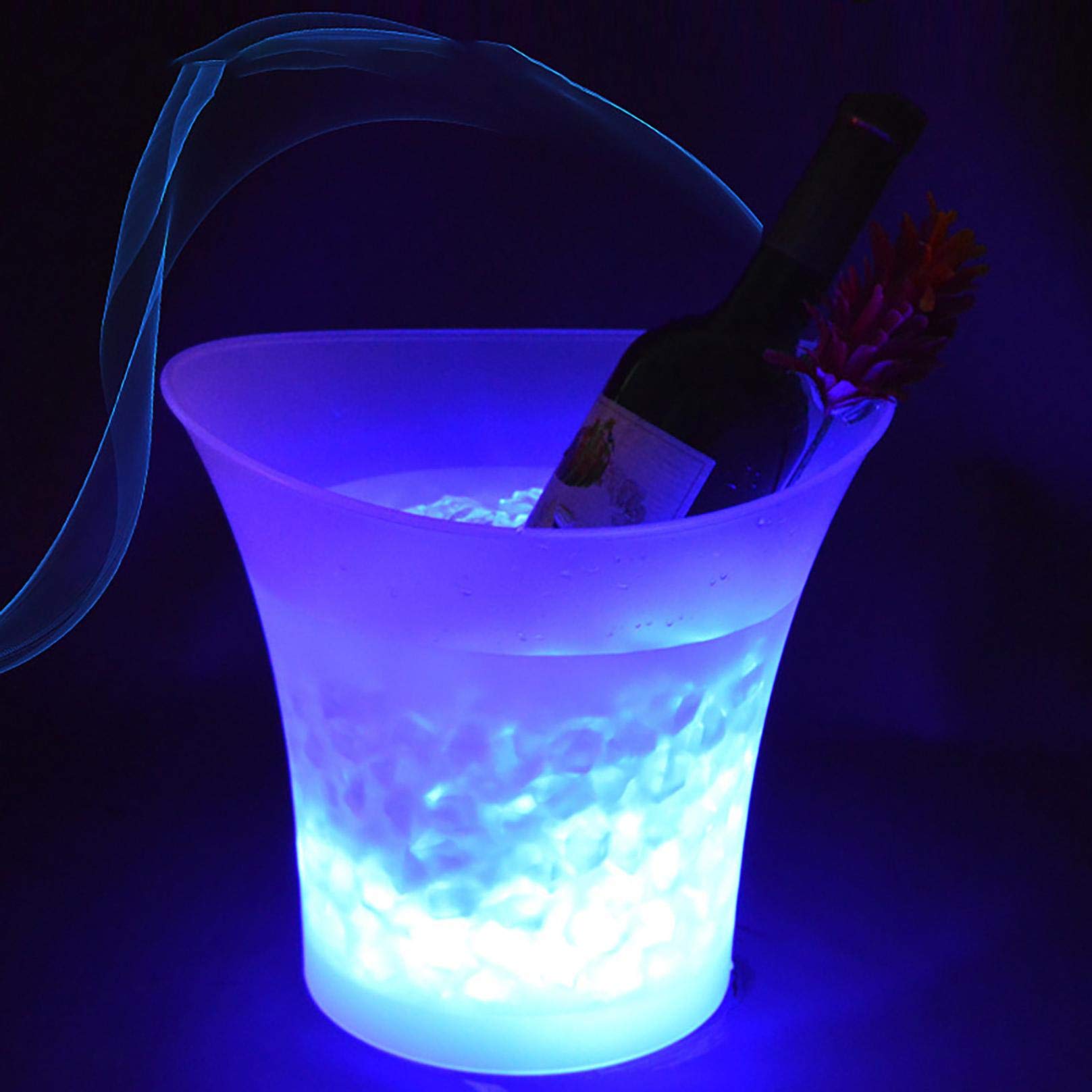 5L LED Ice Bucket - Glow in The Dark Champagne & Beer Cooler with Handle, Round Plastic Drink Chiller for KTV, Clubs, Bars, Home, Wedding & Party Decor - Perfect for Cocktails, Beverages & Outdoor Events