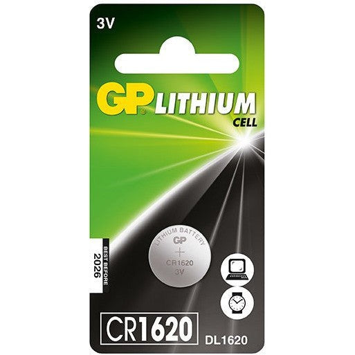 GP CR1620 Lithium Coin Battery - 1 Pack (3V, Long-Lasting Power) - Perfect for Watches, Calculators, Key Fobs & Small Electronics