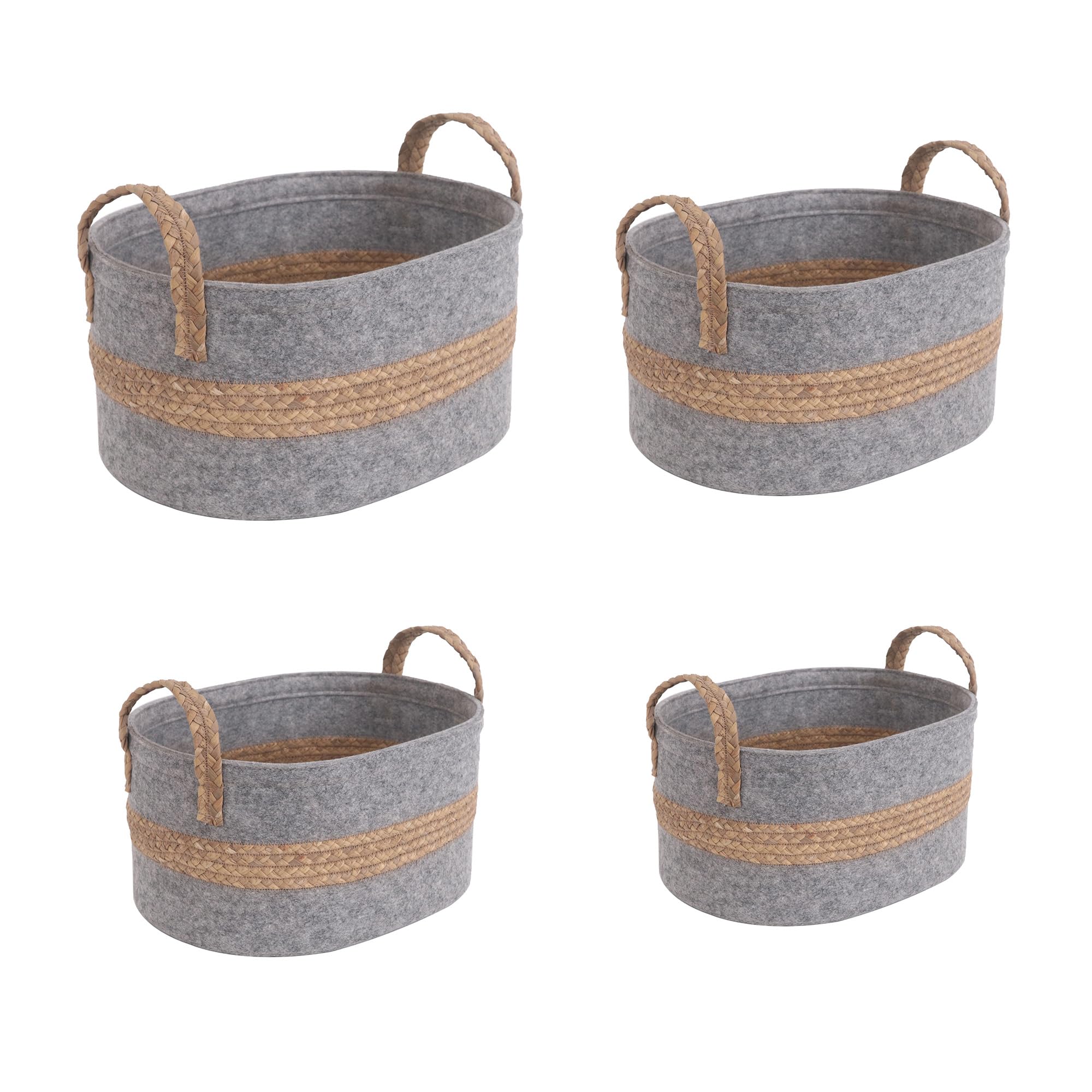 Set of 4 Woven Storage Baskets with Handles - Closet Organizer, Kids Toy Storage & Under Bed Storage Containers | Perfect for Home Organization, Nursery, Living Room & Office Decor