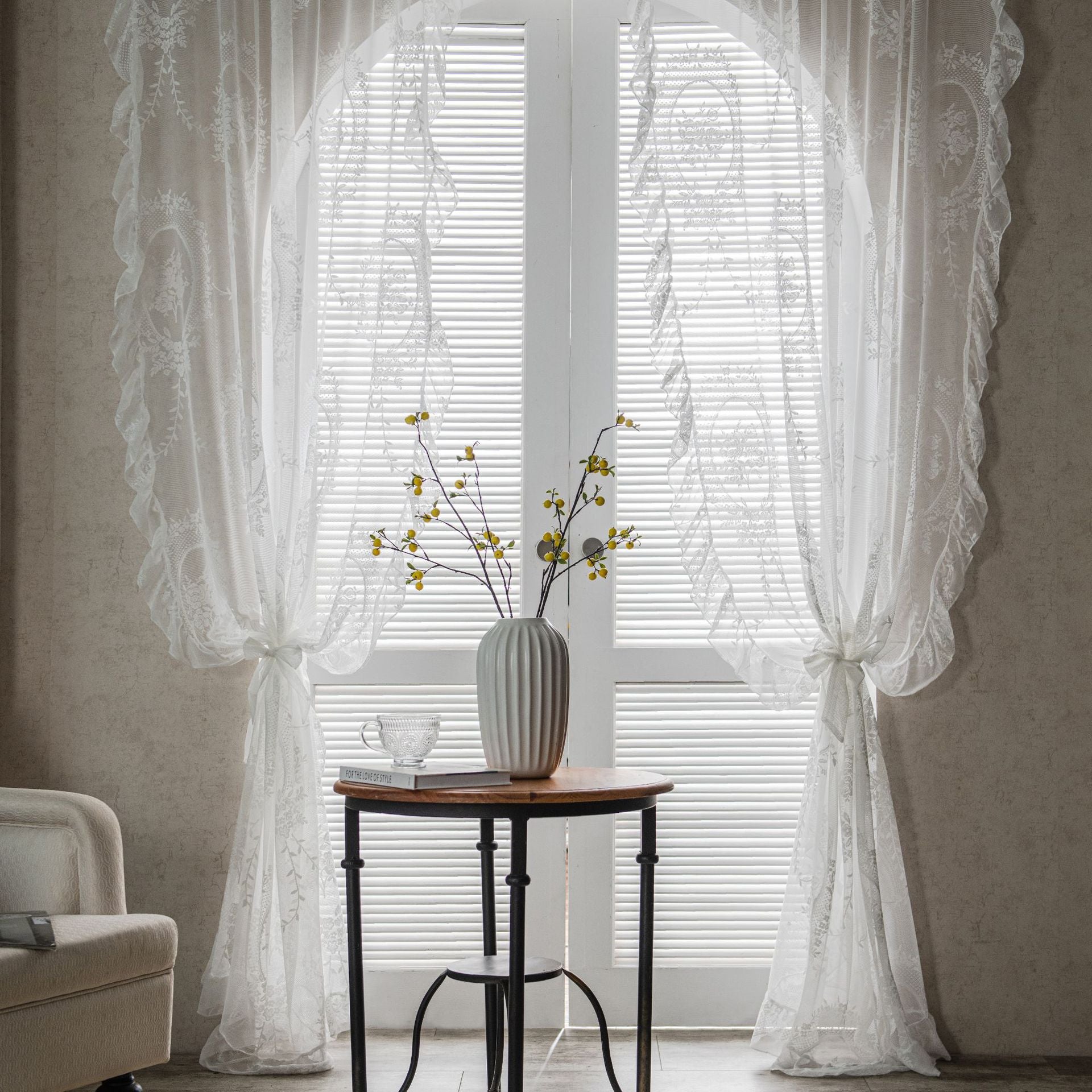Rebekah Airy Lace White Sheer Custom Embroidered Curtains - Elegant Window Drapes for Living Room, Bedroom & Wedding Decor