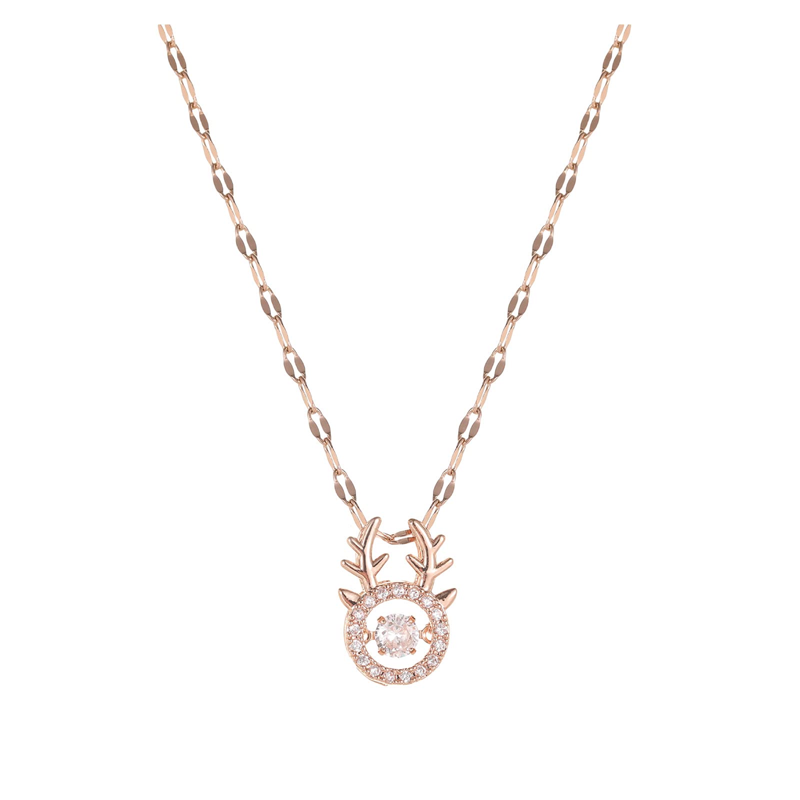Elegant Gold Deer Heart Pendant Necklace for Women - Sparkling Collarbone Chain Jewelry, Perfect for Date Nights & Special Occasions