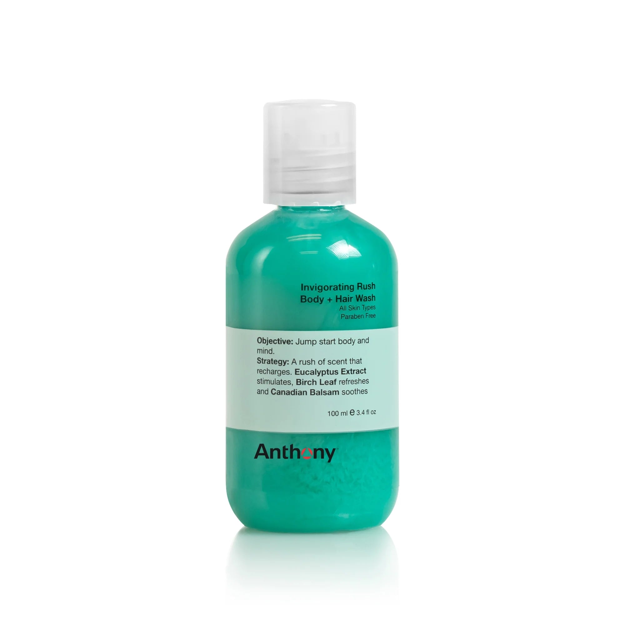 Anthony Invigorating Rush Hair & Body Wash for Men - 3.4 Fl Oz (100ml) - Energizing Shower Gel with Natural Ingredients - Perfect for Gym, Travel & Daily Use