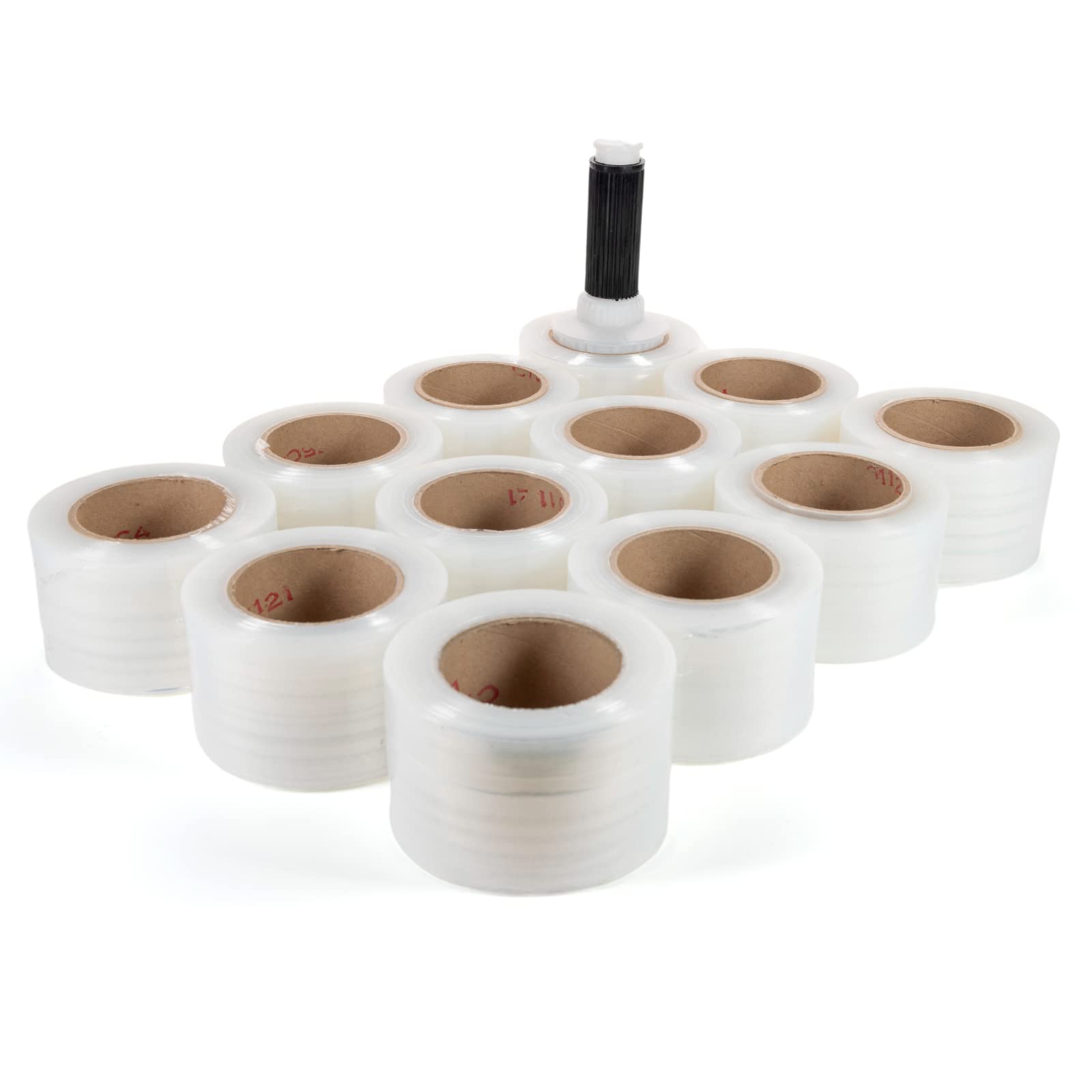 IDL Packaging 3 Inch Stretch Wrap Mini Roll - 700 Feet, 120 Gauge (12 Pack) with Plastic Handle - Industrial Grade Clear Plastic Wrap for Secure Packing, Moving, Shipping & Office Use - Heavy Duty Protection for Boxes, Pallets & Storage