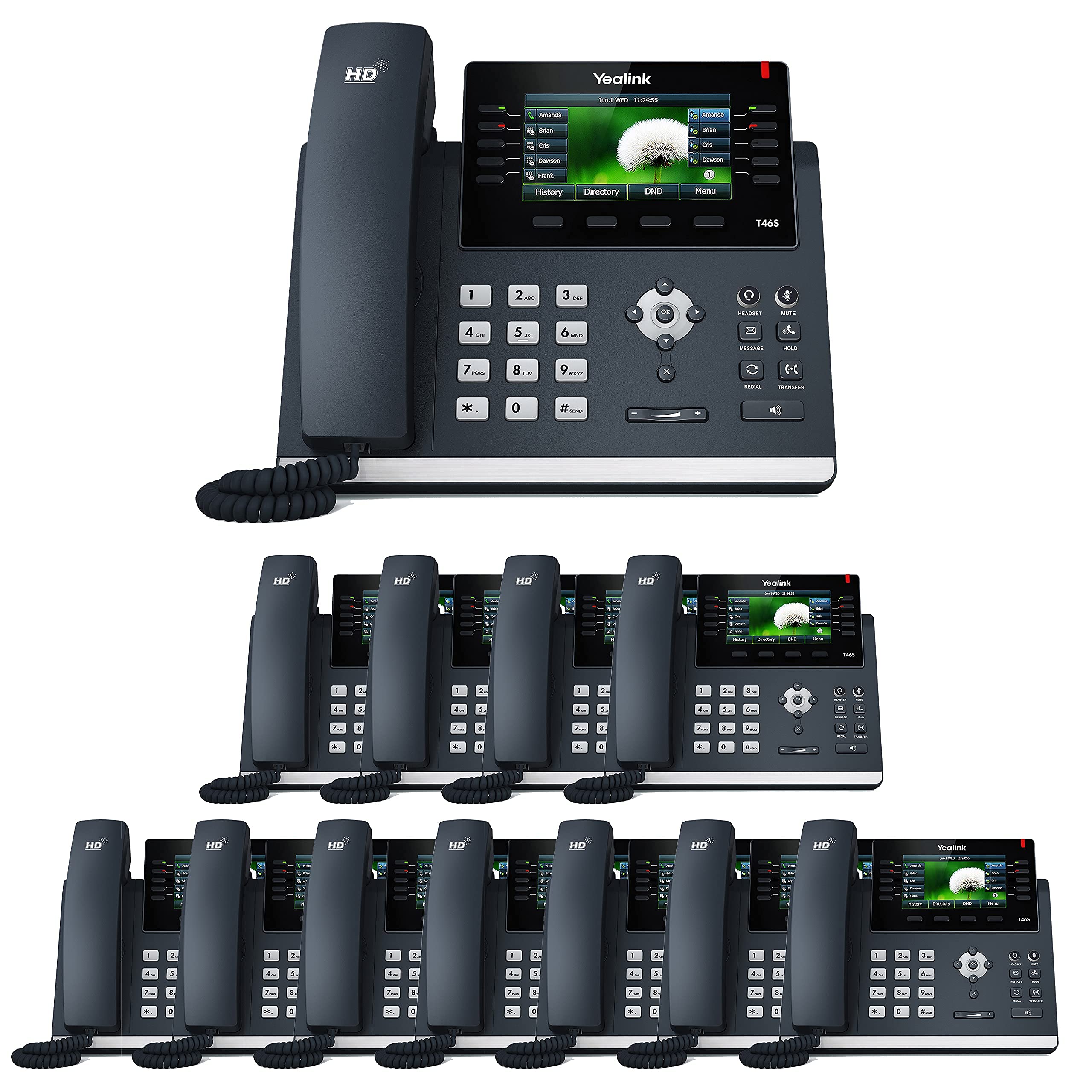 Yealink SIP-T46U IP Phone Business VoIP System - 12 Phone Bundle with Voicemail, Auto Attendant, Call Recording | Includes 1 Year Free TWAComm.com Service | Ideal for Office, Remote Work & Call Centers