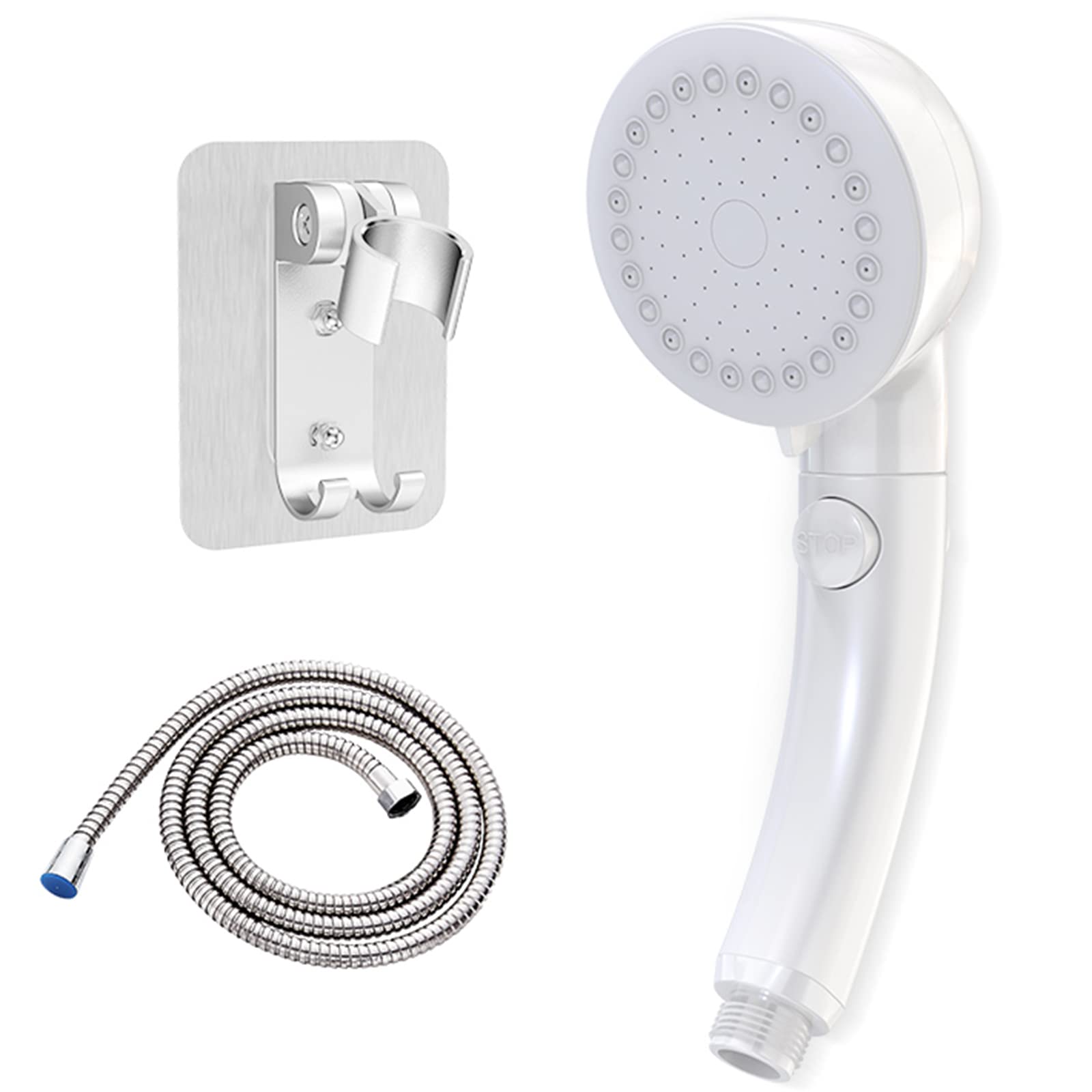 High Pressure Handheld Shower with Hose - 3 Spray Modes & Stop Button - White Bathroom Showerhead Set with Holder for Hydrotherapy & Relaxation - Perfect for Spa-Like Experience at Home
