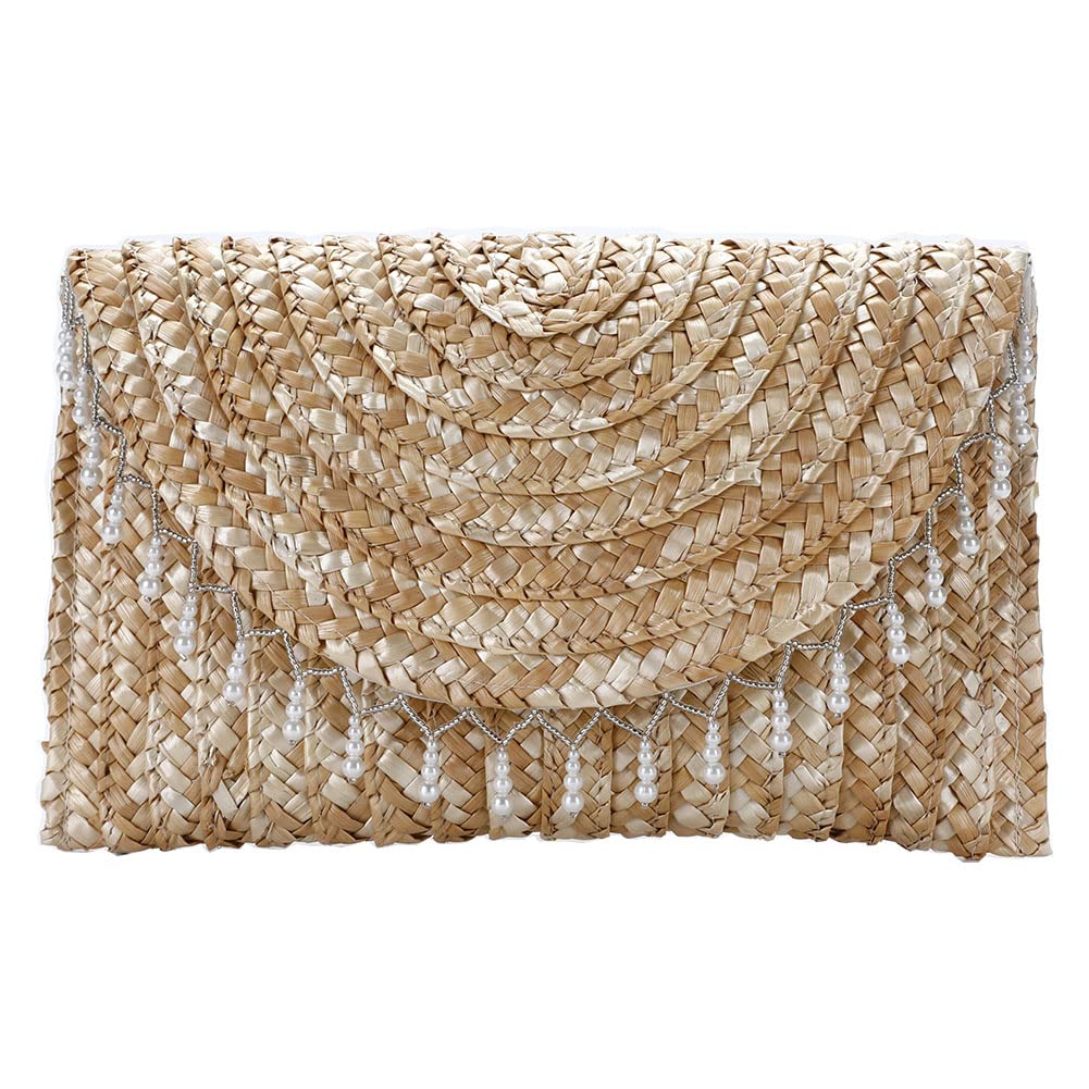 Elegant Handmade Woven Straw Clutch Bag for Women - Perfect for Summer Evenings, Weddings, Beach Vacations & Special Occasions | Eco-Friendly Envelope Wallet Purse