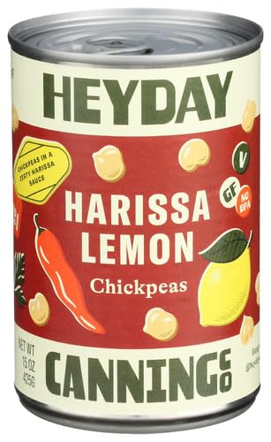 Heyday Canning Co. Harissa Lemon Chickpeas 15 oz - Pack of 12 - Spicy Lemon Flavored Chickpeas for Salads, Meal Prep & Healthy Snacking