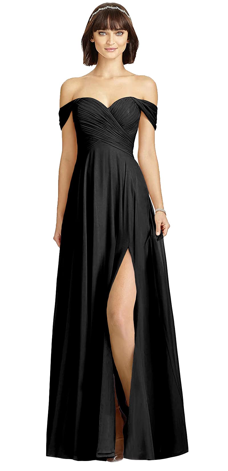 BOLENSYE Women's Off The Shoulder Long Evening Gown Formal Bridesmaid Dress with High Slit - Perfect for Weddings, Prom, Cocktail Parties & Special Occasions