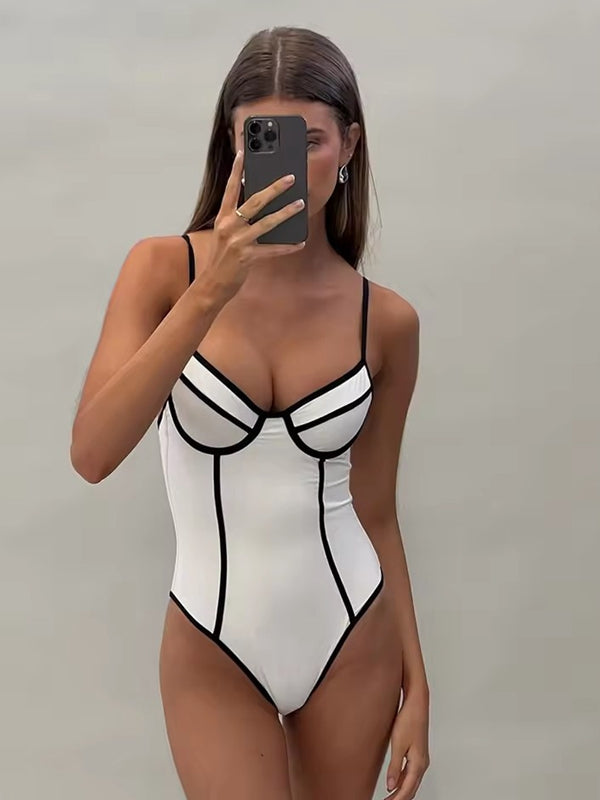 ZASUWA Women's Sexy Contrast Color One Piece Swimsuit - Perfect for Beach, Pool Party & Summer Vacation