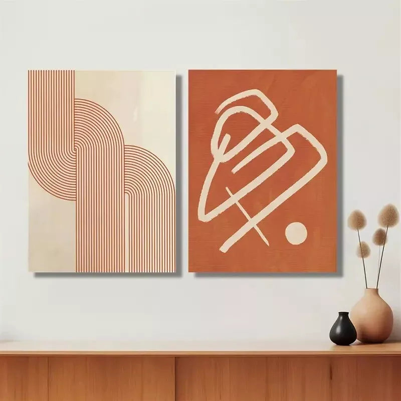2Pcs Bohemian Abstract Orange Geometric Canvas Wall Art - 50x75cm Framed High Quality Print - 100% Australian Made - Ready to Hang - Perfect for Living Room, Bedroom & Office Decor