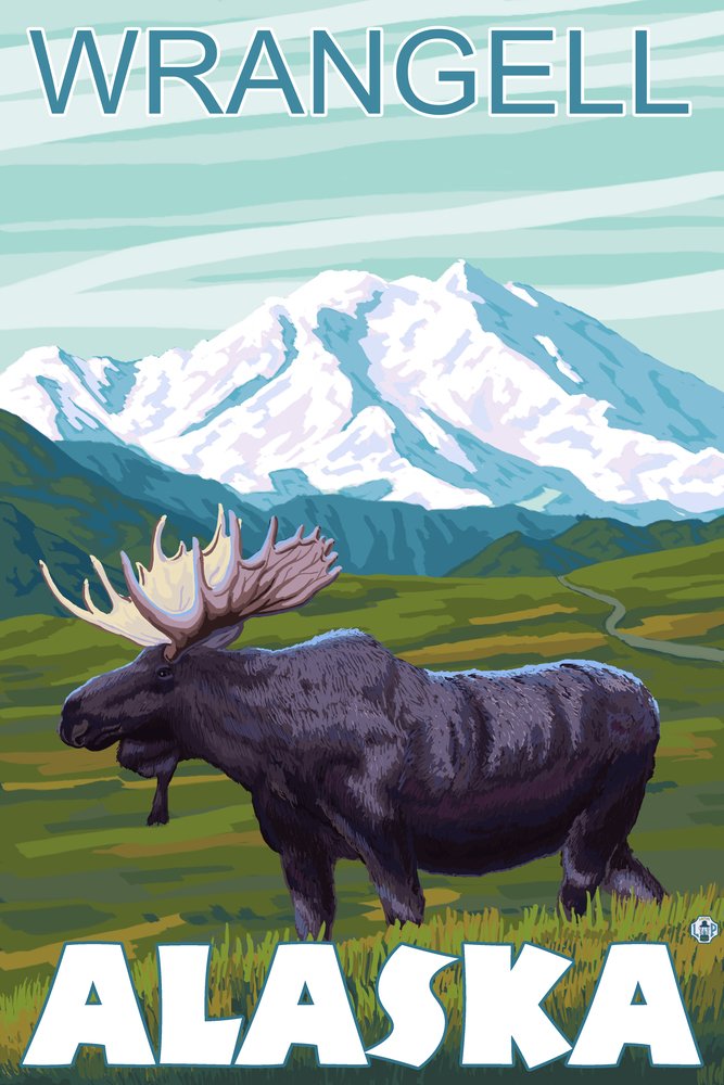 Moose Scene Wrangell Alaska - 24x36 Gallery Quality Metal Wall Art, Aluminum Decor for Living Room, Bedroom & Office