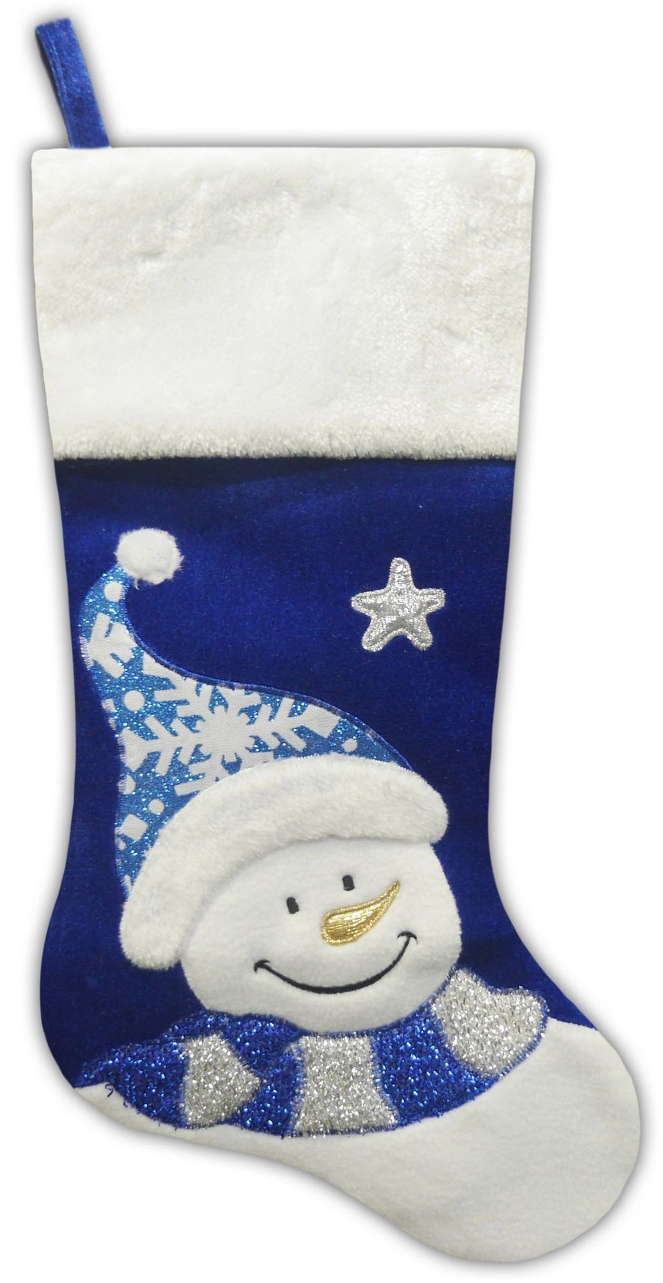 20.5 Inch Blue Velvet Snowman Christmas Stocking - Festive Holiday Decor for Fireplace Mantel, Tree, and Home Decorations