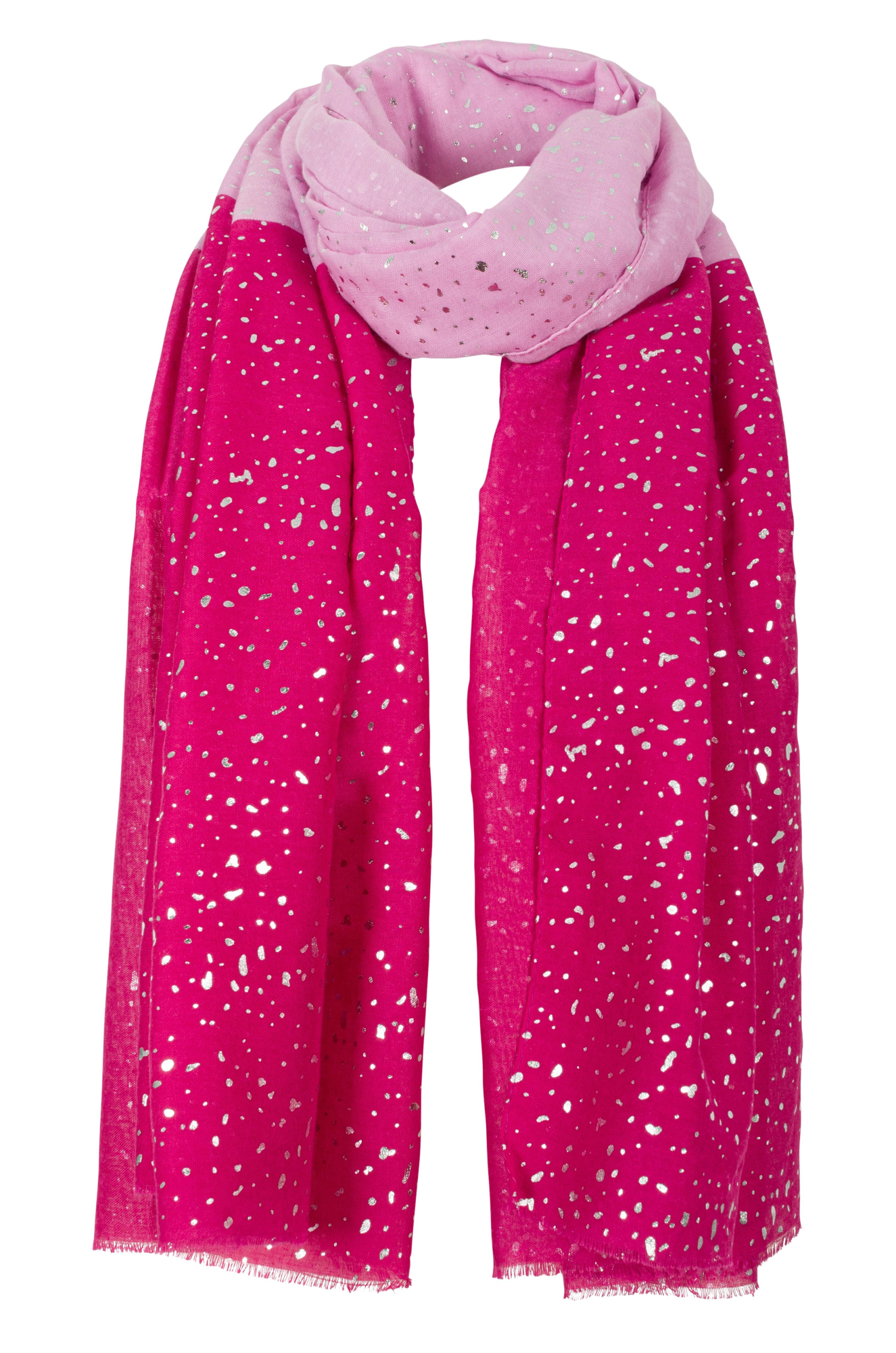 Stylish Printed Scarf with Elegant Silver Foil Details in Pink (0522ZZ) - Perfect for Women's Fashion Accessories, Office Wear, and Special Occasions
