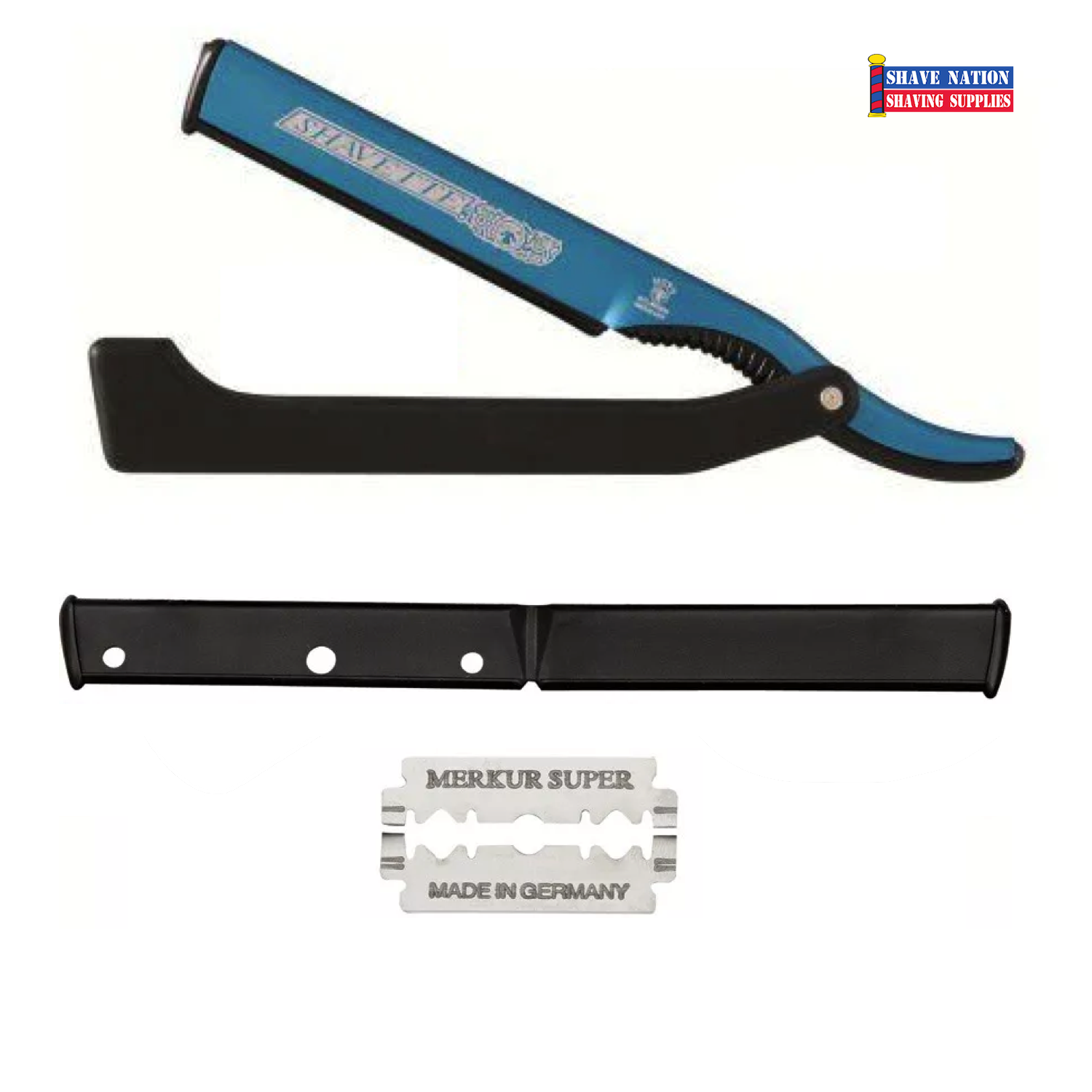Dovo Shavette Razor with Blue Blade Holder - Professional Barber Straight Edge Razor for Precise Shaving - Perfect for Home Grooming & Salon Use