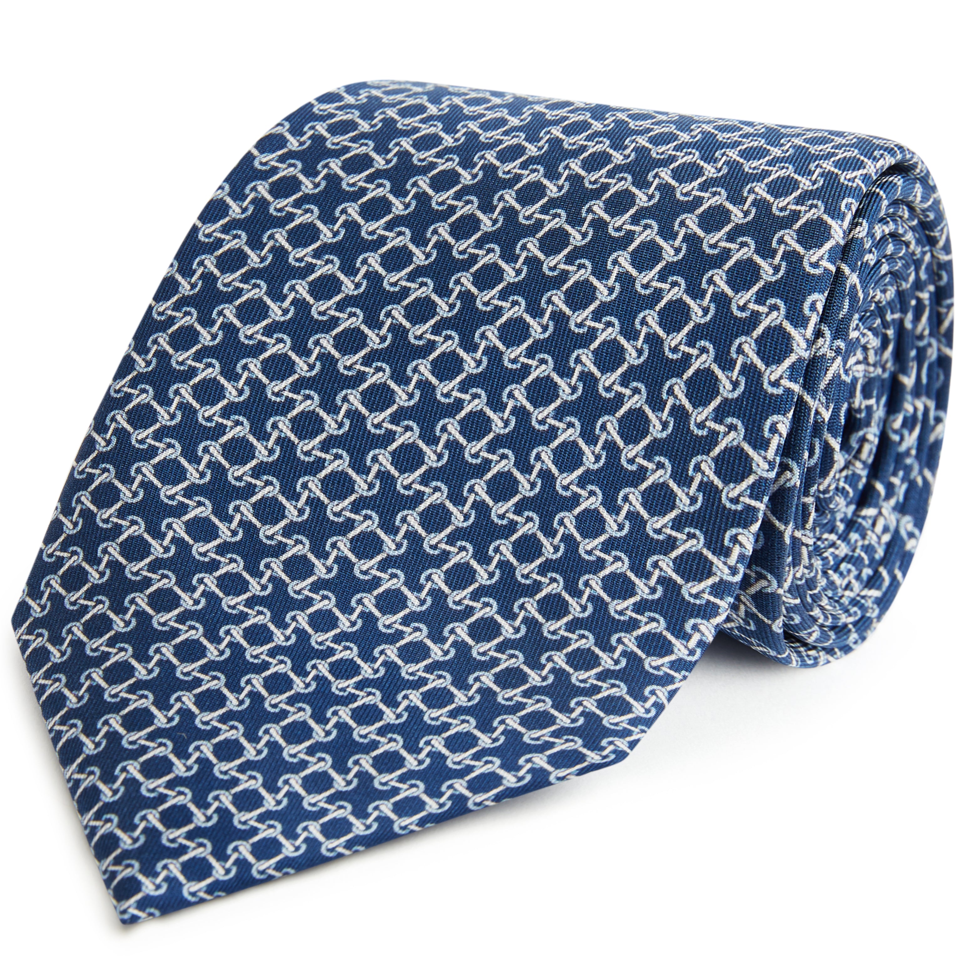 Navy Blue Chain Pattern Silk Necktie for Men - Elegant Formal Business Attire & Wedding Accessories