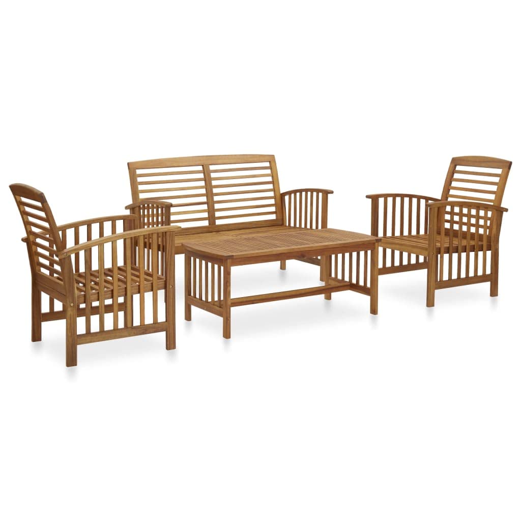 Premium Acacia Wood 4-Piece Patio Lounge Set - Outdoor Garden Furniture with 2 Chairs, Bench & Coffee Table - Perfect for Backyard, Poolside & Patio Relaxation
