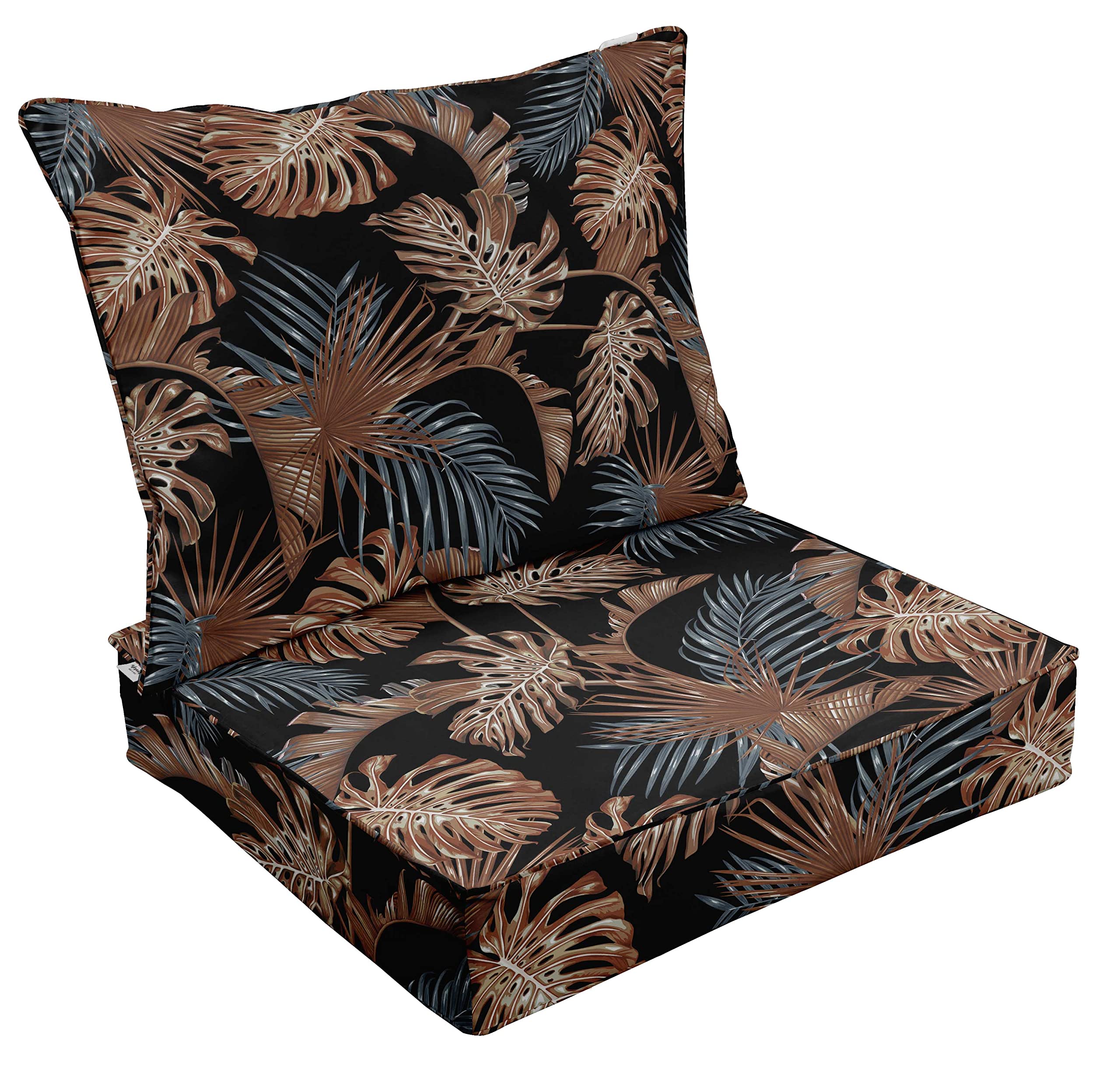 Vargottam 2-Piece Printed Outdoor Deep Seat Patio Cushion Set - All-Weather Replacement Seat & Back Cushions (25x25x5 Inches, Black) - Perfect for Garden, Deck, Poolside & Patio Furniture