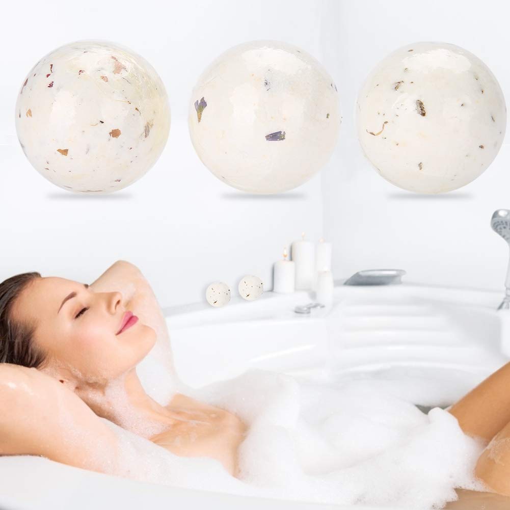 3Pcs Essential Oil Bath Bomb Set with Dried Flowers - Moisturizing Aromatherapy Fizzing Bath Salts for Relaxation & Spa | Perfect Gift for Self-Care, Stress Relief & Luxury Bath Time