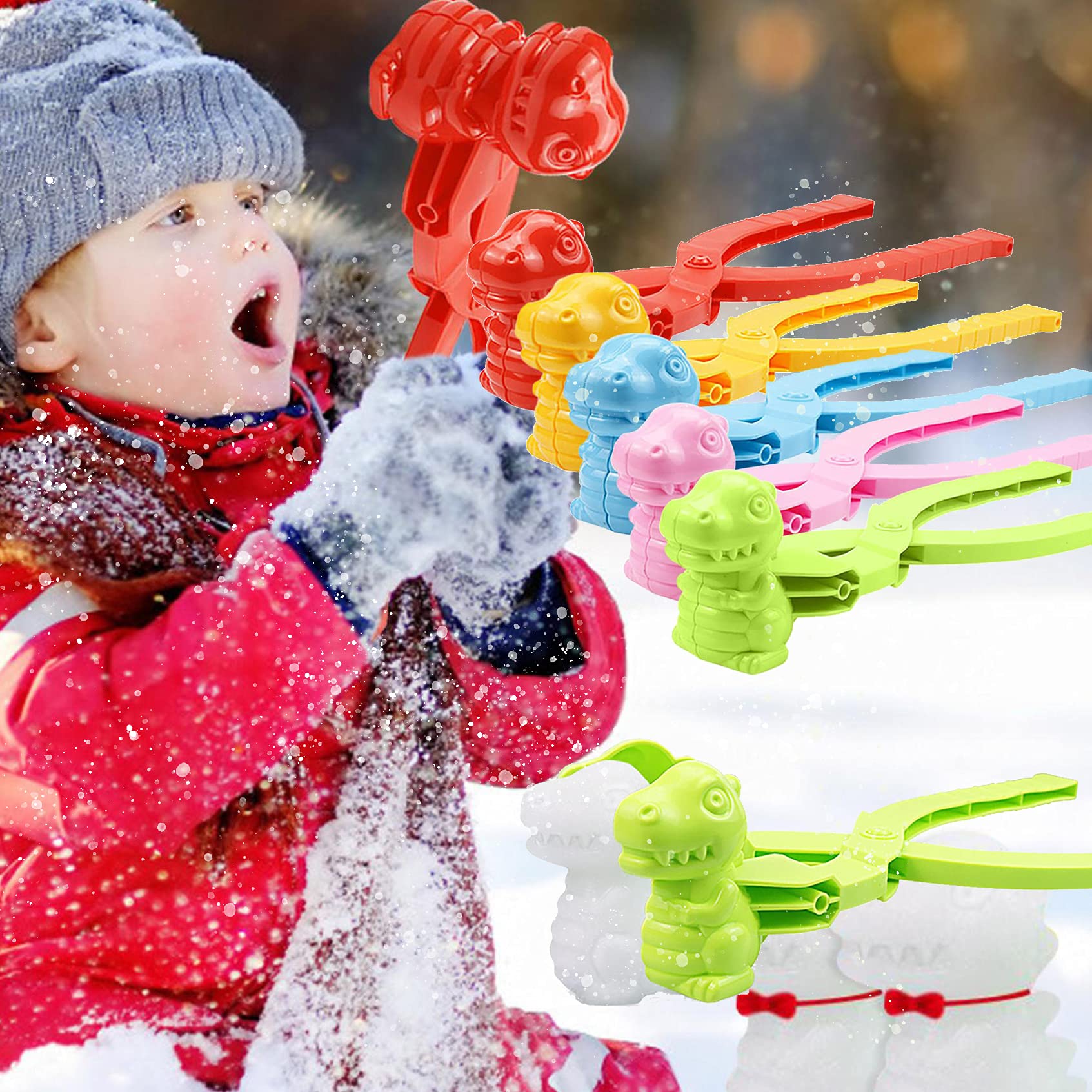 5PCS Dinosaur & Bear Snowball Maker Set - Large Snowball Molds for Winter Outdoor Fun, Snowman Making Tool for Kids & Adults - Perfect for Snowball Fights & Winter Activities