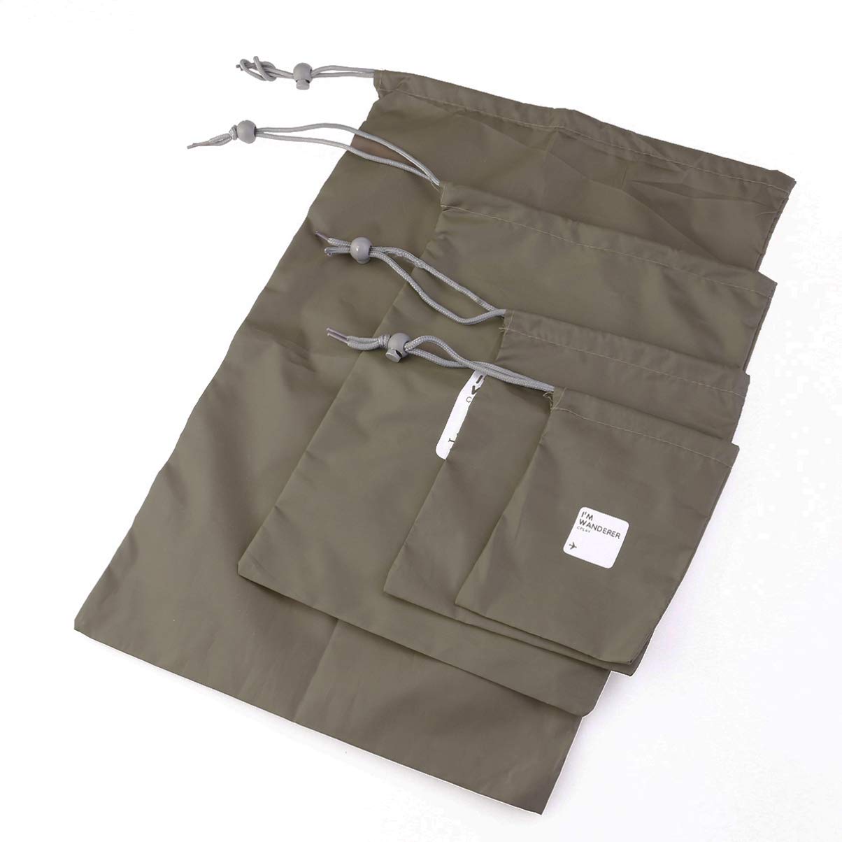 UKCOCO 4PCS Waterproof Nylon Drawstring Storage Bags - Small Travel Organizer Pouches for Outdoor, Camping, Gym & Beach (Coffee) | Compact Carry-On Essentials