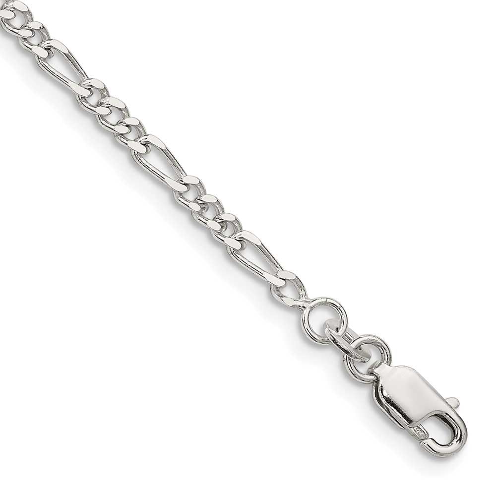 Sterling Silver 2.5mm Figaro Chain Anklet for Women - Dainty Adjustable Ankle Bracelet - Perfect for Everyday Wear, Beach Vacation & Boho Style Outfits