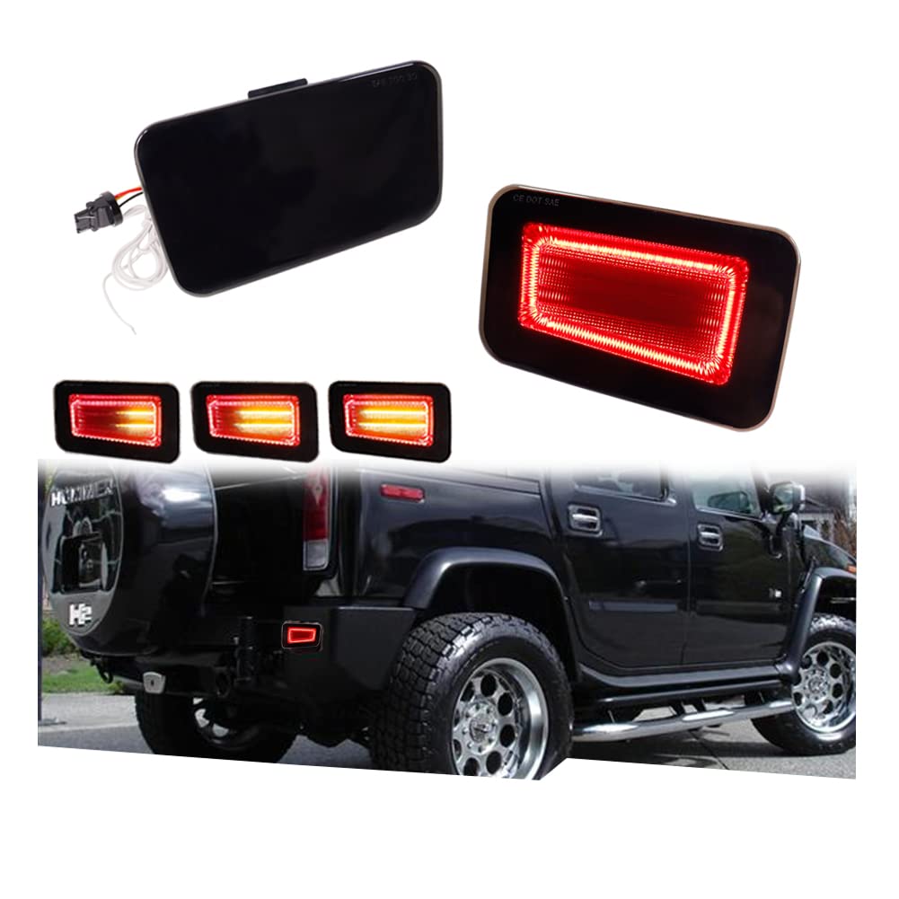 2005-2009 Hummer H2 LED Tail Lights - Smoked Lens 3-in-1 Rear Bumper Reflector with Turn Signal & Brake Light - Compatible for Fog Lamp Replacement - Perfect for Off-Roading & Night Driving Safety