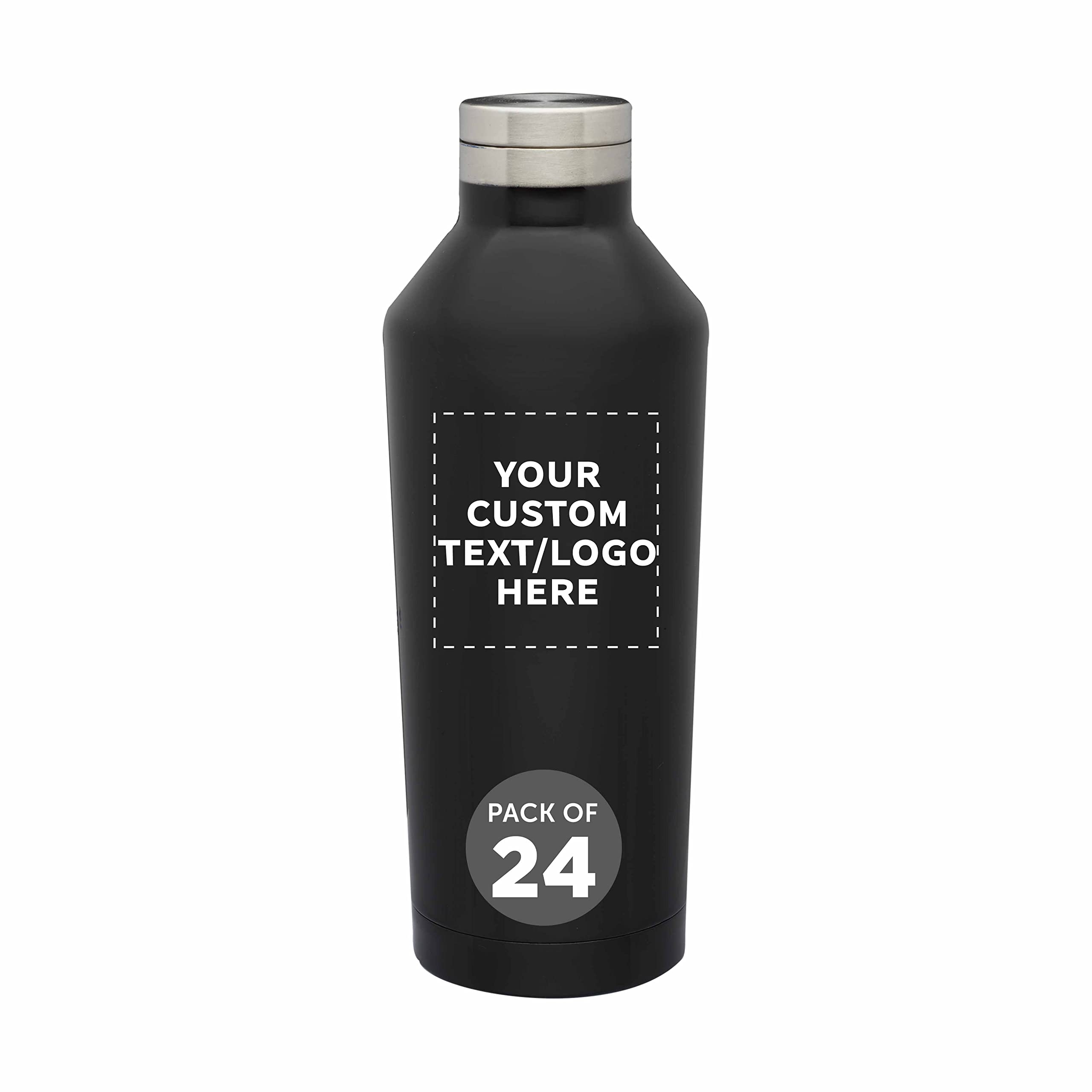 24-Pack Custom Stainless Steel Water Bottles 17oz - Double Wall Insulated Bulk Set for Hot & Cold Drinks - Personalized Black Travel Mug for Office, Gym, Camping & Outdoor Activities