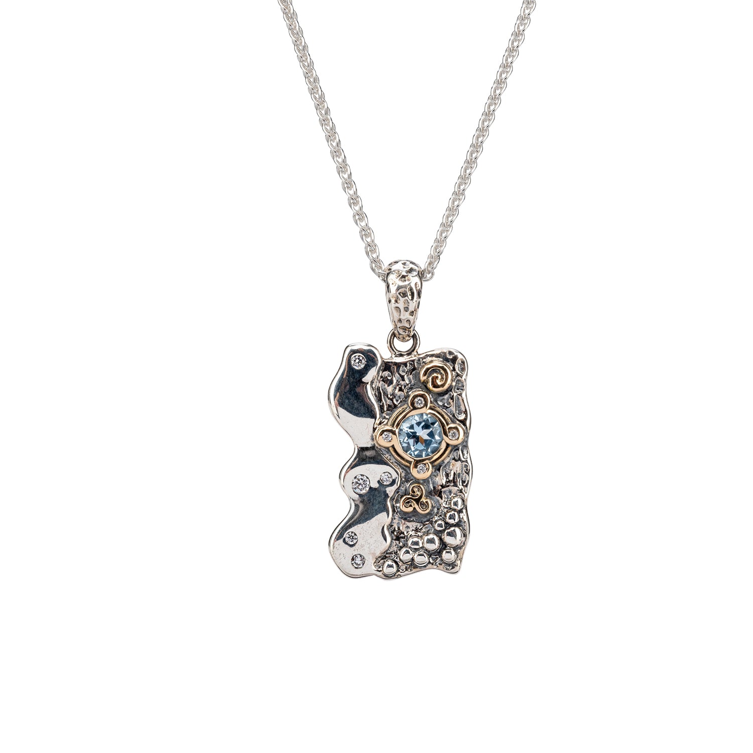 10k Gold & Silver Rocks 'n Rivers Riverbank Pendant with Sky Blue Topaz - Elegant Jewelry for Women, Perfect for Everyday Wear & Special Occasions