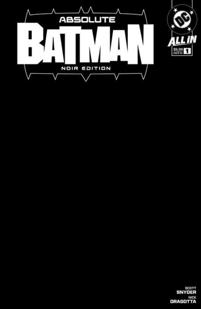 Absolute Batman Noir Edition #1 (One Shot) Cover B Black Blank Card Stock Variant - Limited Edition Comic Book for Collectors & DC Fans - Perfect for Display, Gifts & Comic Conventions