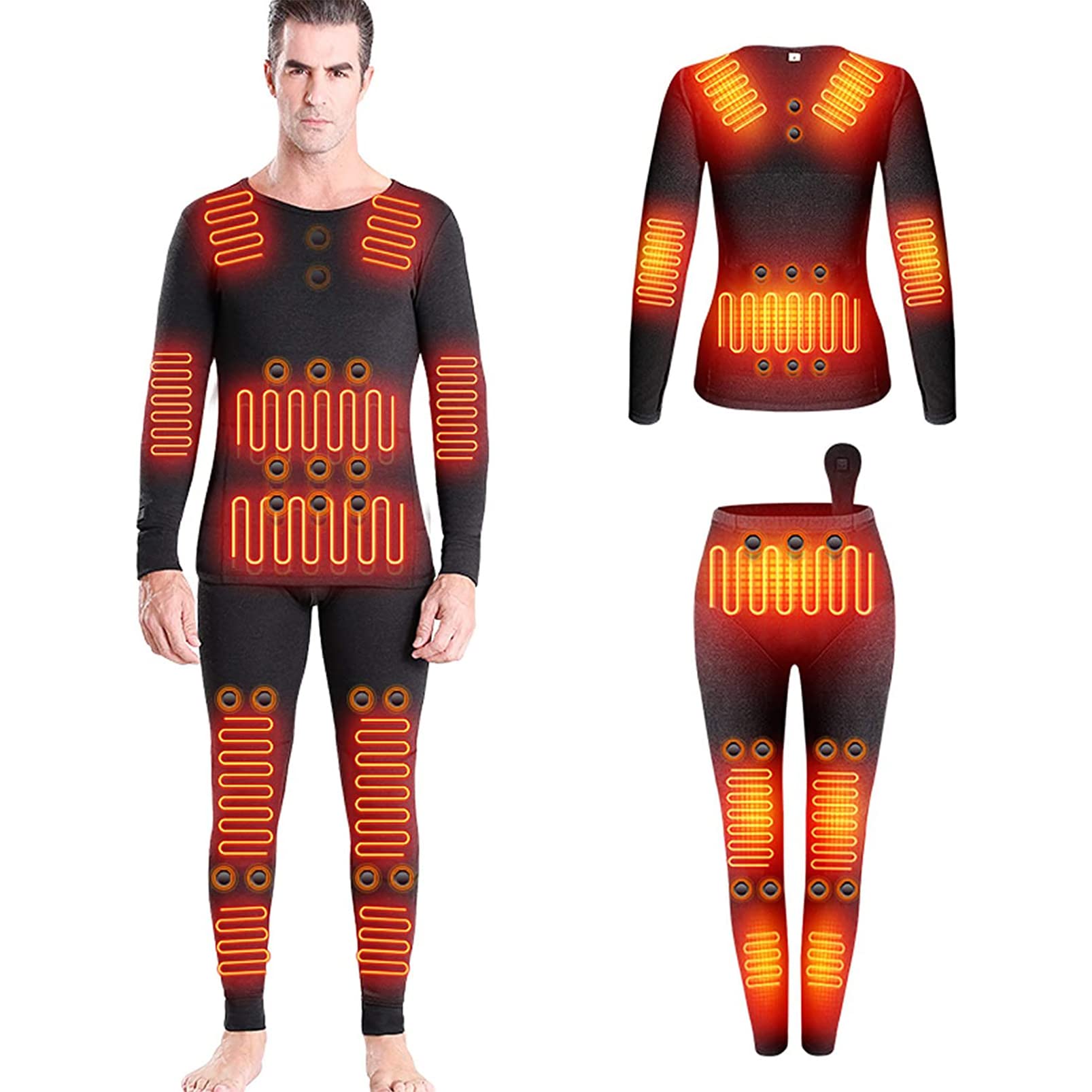 Smart Electric Heating Underwear Set for Men & Women - 12-Zone Temperature Control, Winter Thermal Velvet Top & Pants - Perfect for Outdoor Activities, Skiing, Hiking & Cold Weather
