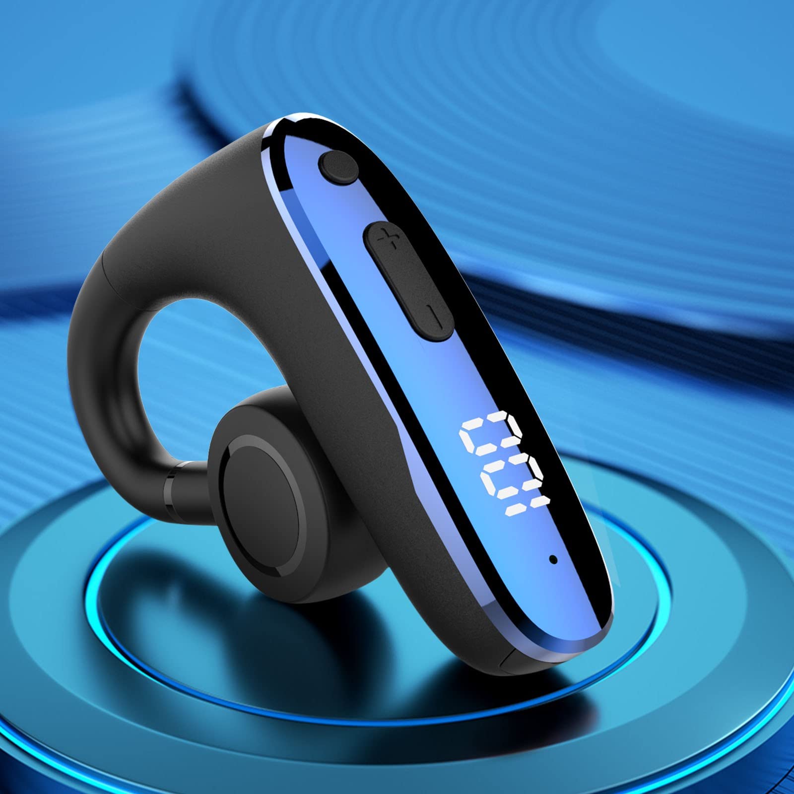 Wireless Bluetooth Earbuds Single Ear - Bluetooth 5.2 LED Display Stereo Headset with Mic, HD Sound for Calls & Music - Perfect for Business Calls, Workout, Driving & Office Use (Blue)