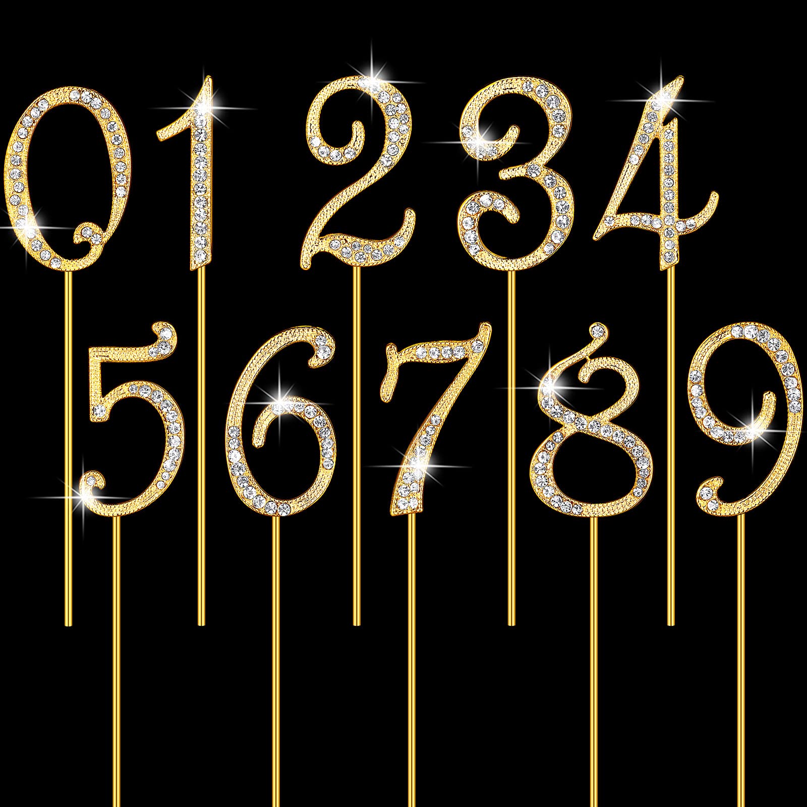 Premium HOTOP Numbers 0-9 Diamond Gem Cake Toppers - Gold Rhinestone Birthday Cake Decorations for Wedding, Anniversary & Party - Set of 10 Shimmering Cake Decorations (Perfect for Birthday Cakes, Wedding Desserts & Anniversary Celebrations)