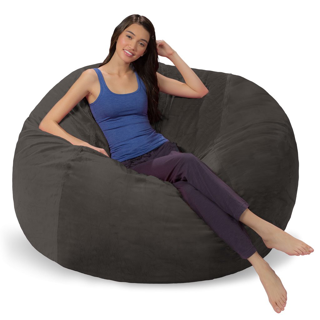 Premium Memory Foam Bean Bag Chair - Ultra Soft Charcoal Furry Cover for Adults & Teens - Perfect for Gaming, Lounging, Movie Nights & Dorm Rooms