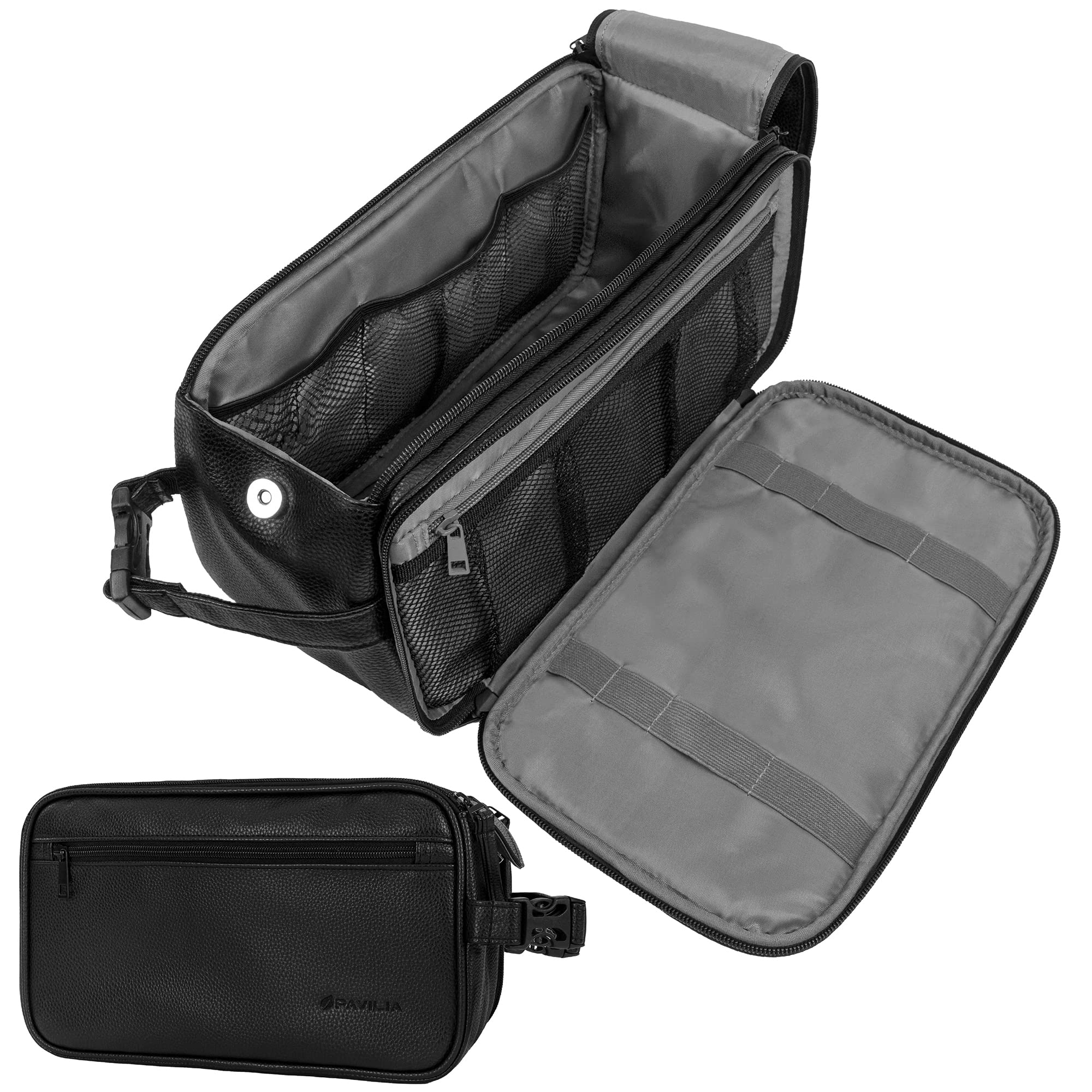 PAVILIA Men's Travel Toiletry Bag - XL Water Resistant PU Leather Dopp Kit for Shaving & Grooming Essentials | Perfect Cosmetic Organizer Case for Business Trips, Camping & Vacation (Black)
